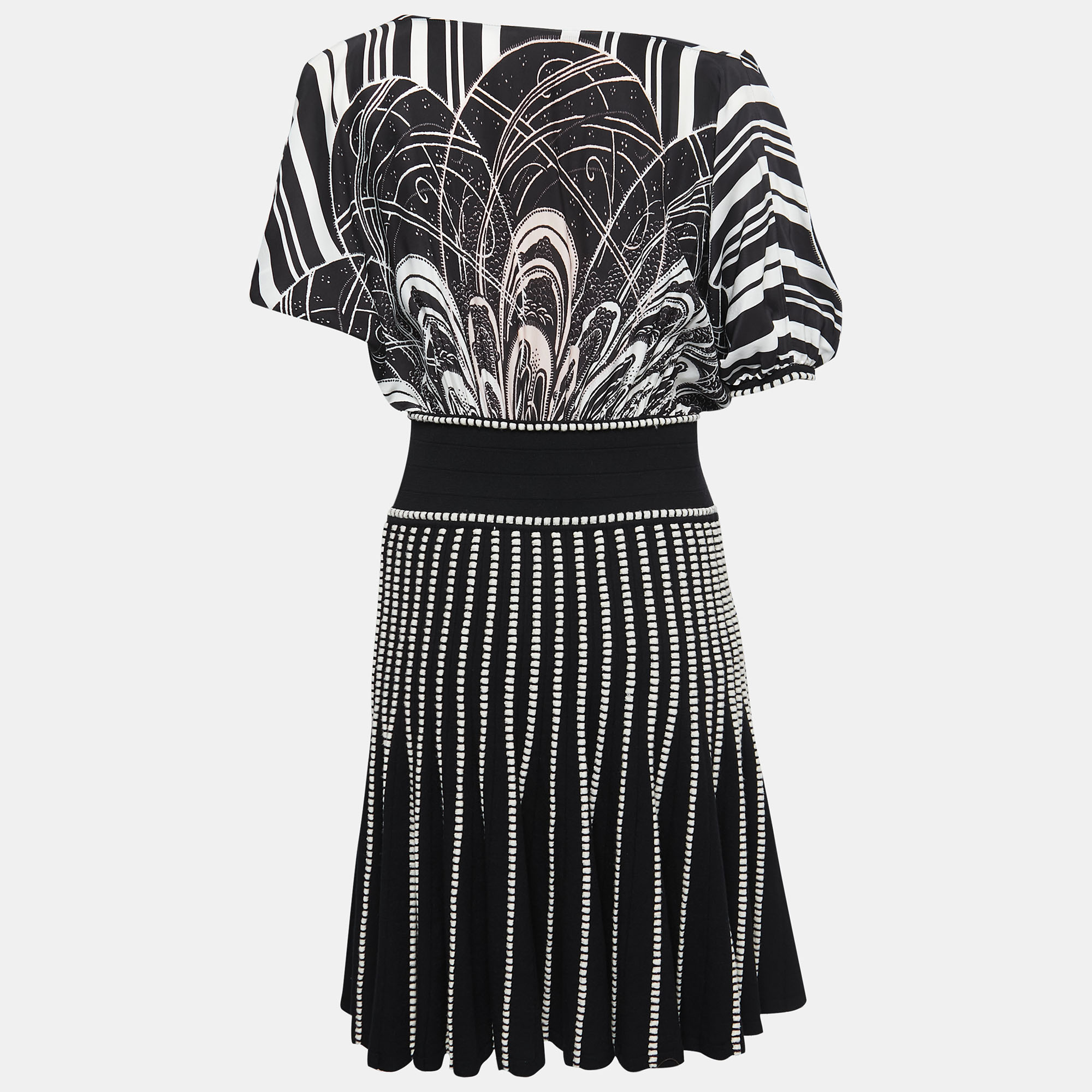 

Class by Roberto Cavalli Black Printed Satin & Knit Flared Short Dress