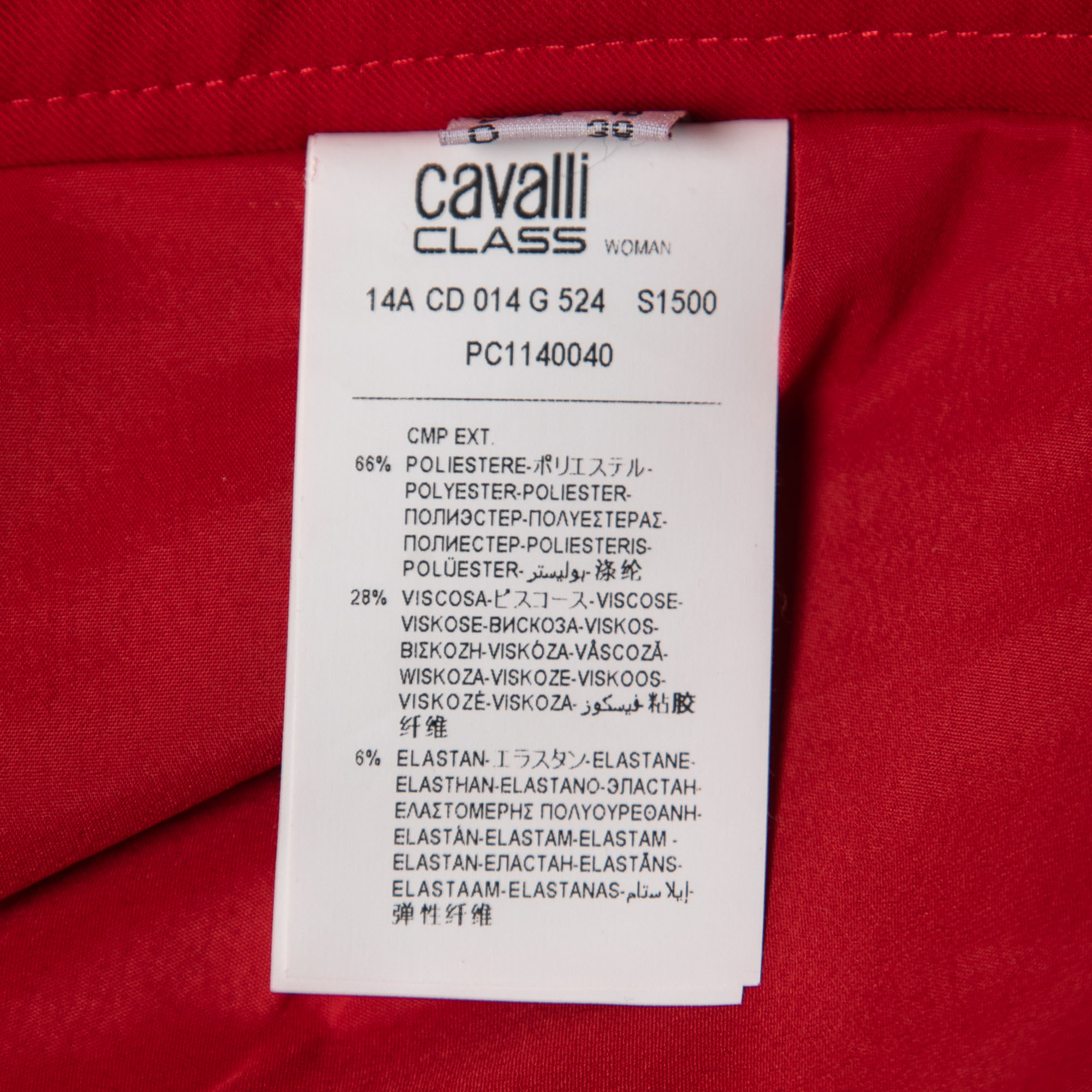 Class By Roberto Cavalli Red Stretch Crepe Pleat Detail Knee Length Skirt M