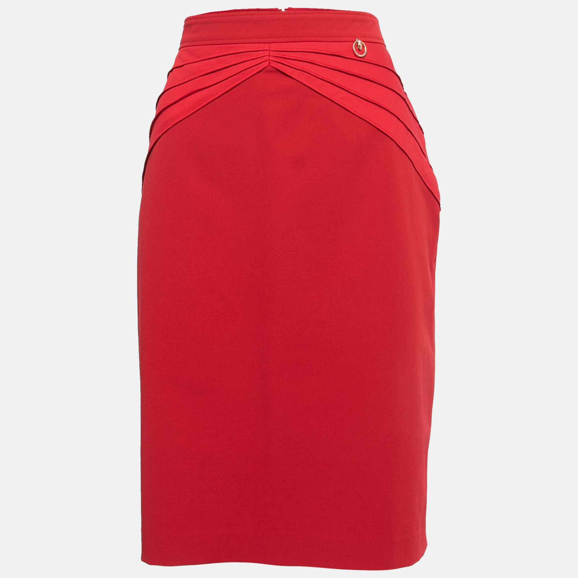 Class By Roberto Cavalli Red Stretch Crepe Pleat Detail Knee Length Skirt M