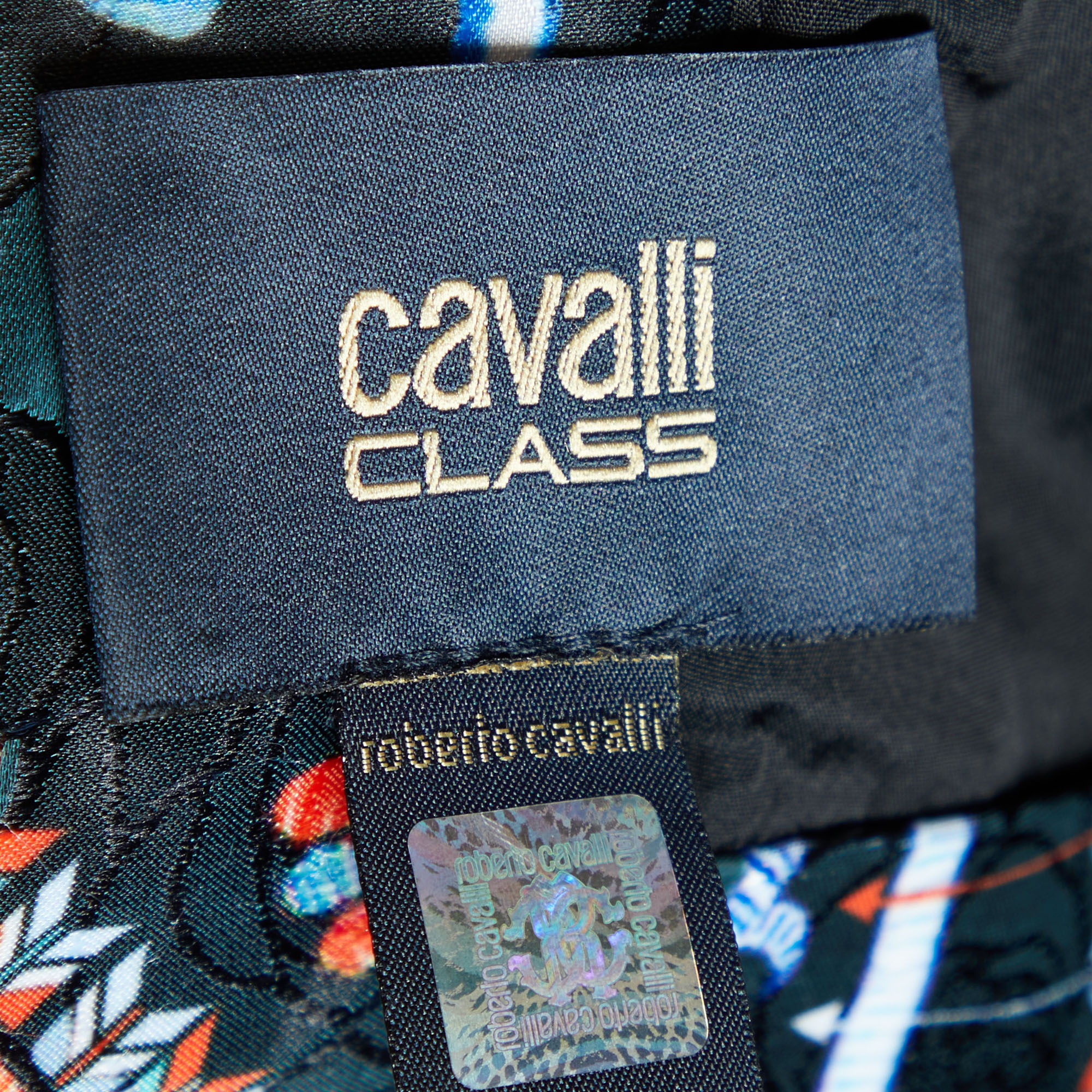 Cavalli Class Multicolor Printed Jacquard V Neck Mini Dress S
