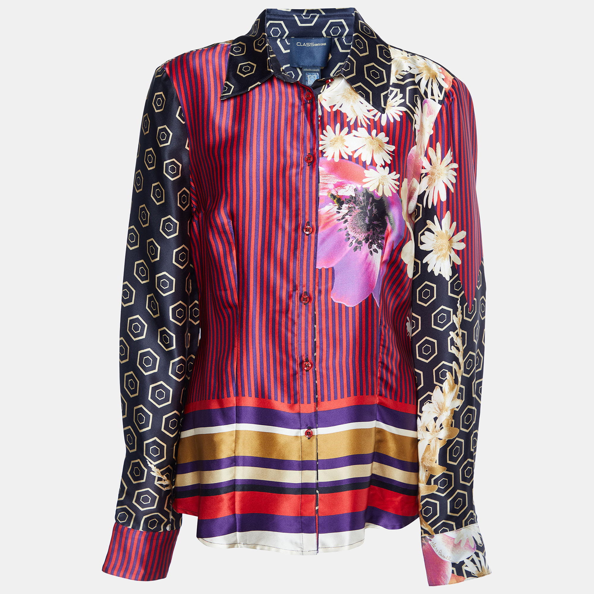 Class By Roberto Cavalli Multicolor Printed Silk Button Front Shirt M