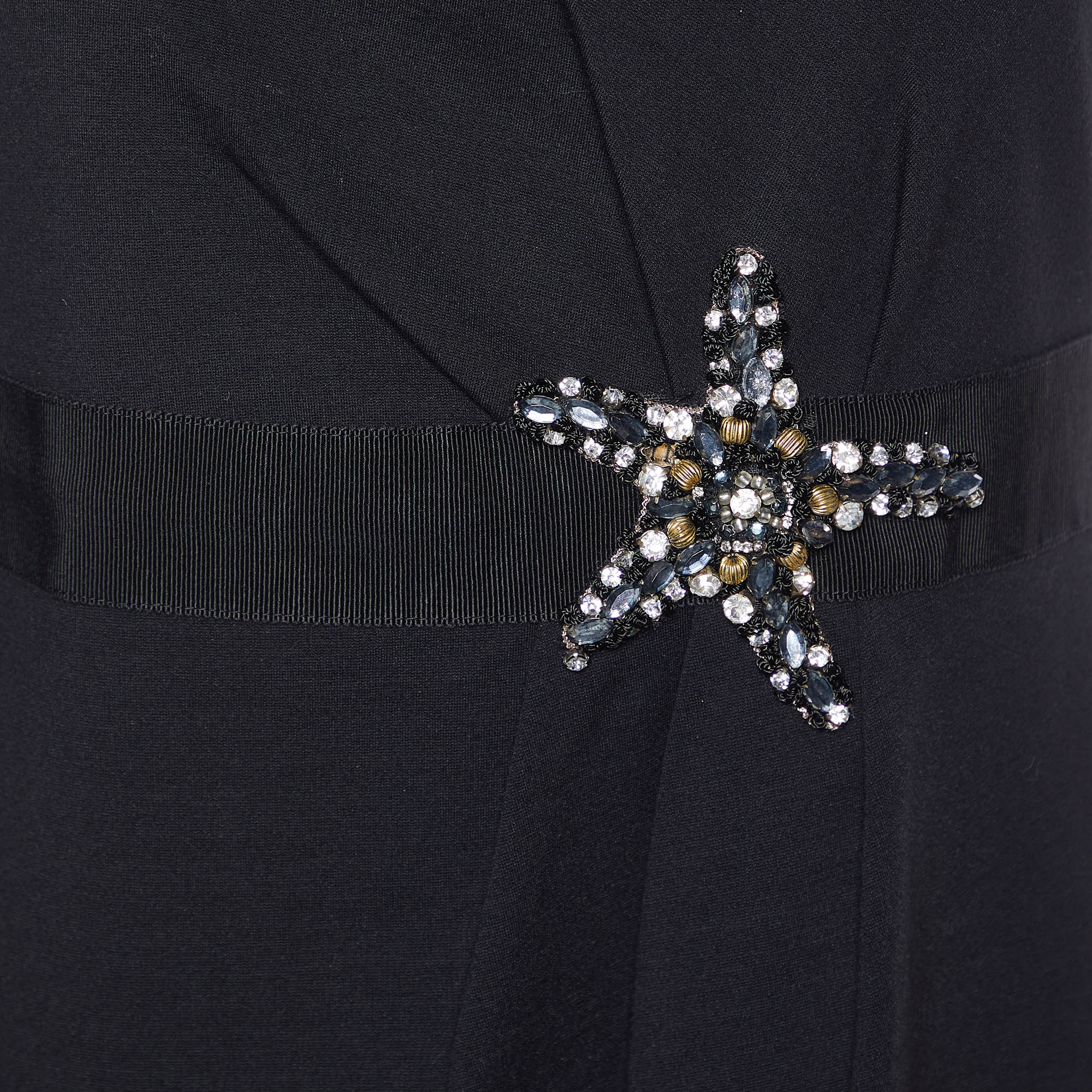 Cavalli Class Black Cotton Knit Star Embellished Sleeveless Sheath Dress M