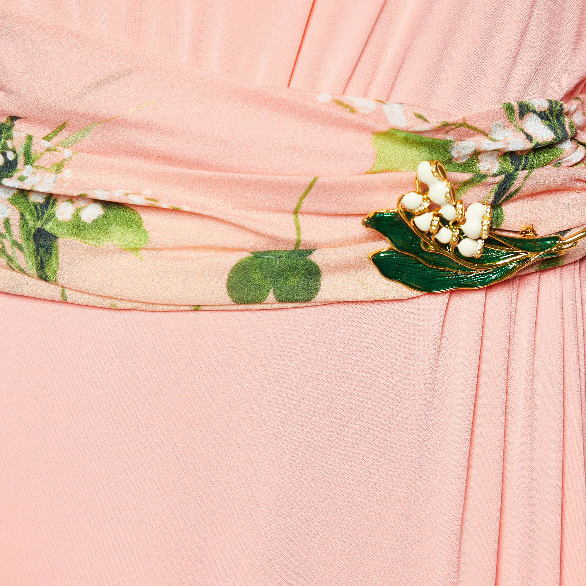 Class By Roberto Cavalli Pink Peach Jersey Printed Waist Detail Maxi Dress M