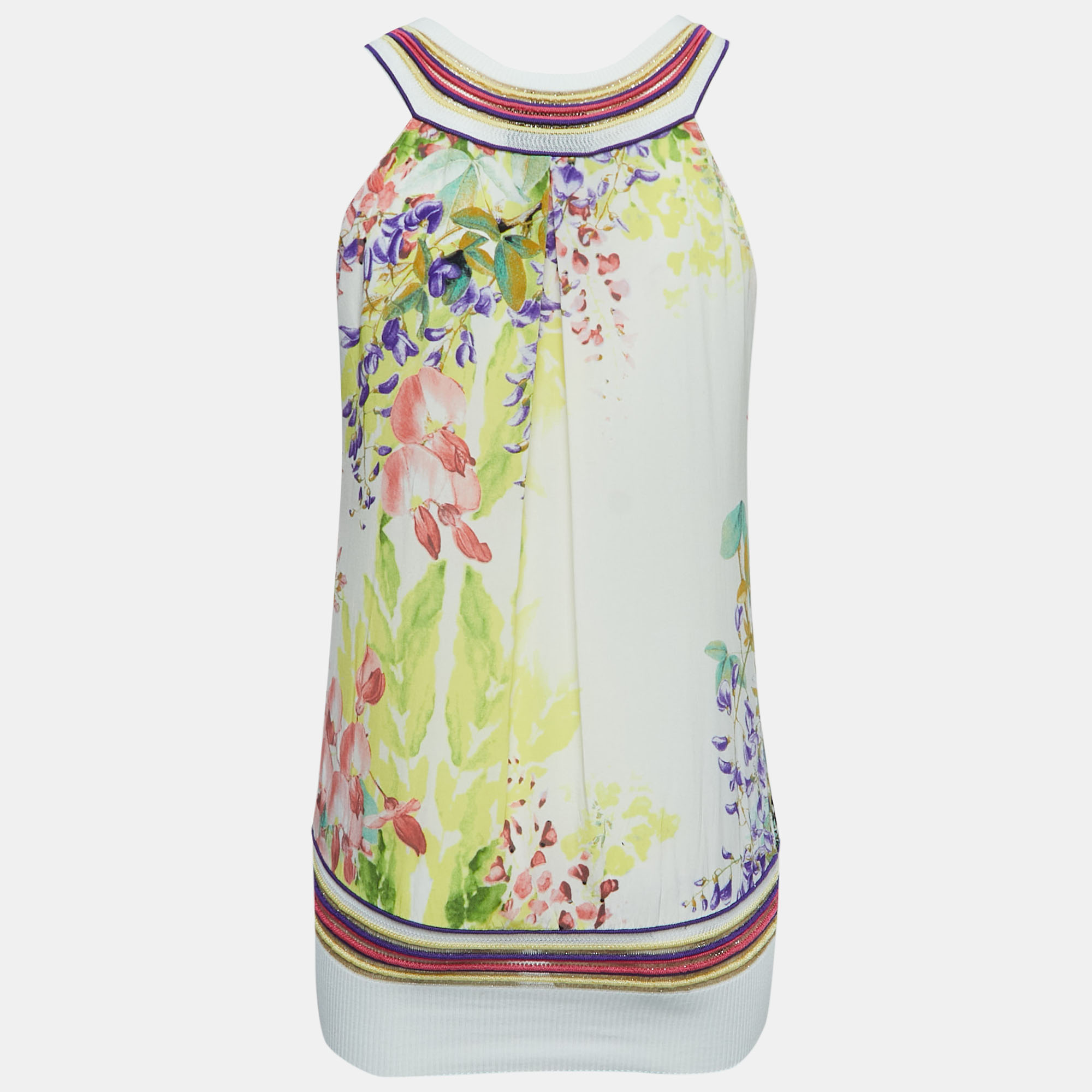 Class By Roberto Cavalli Multicolor Floral Print Silk V-Neck Sleeveless Top S