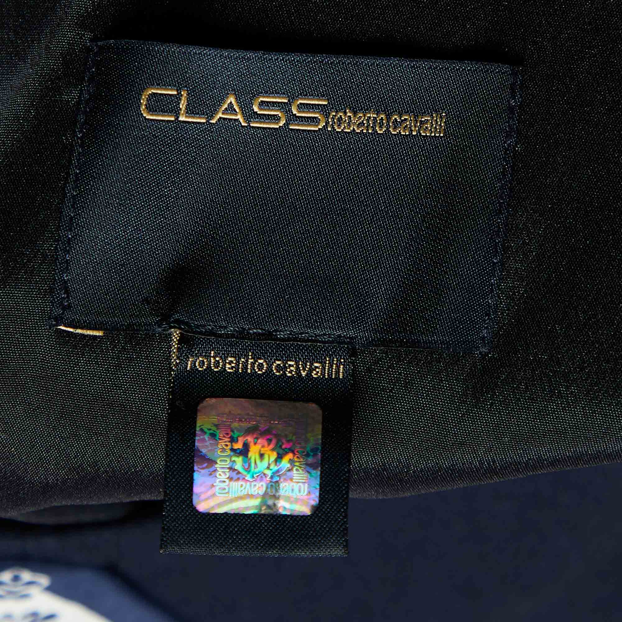 Class By Roberto Cavalli Navy Blue Printed Knit & Chiffon Midi Dress M