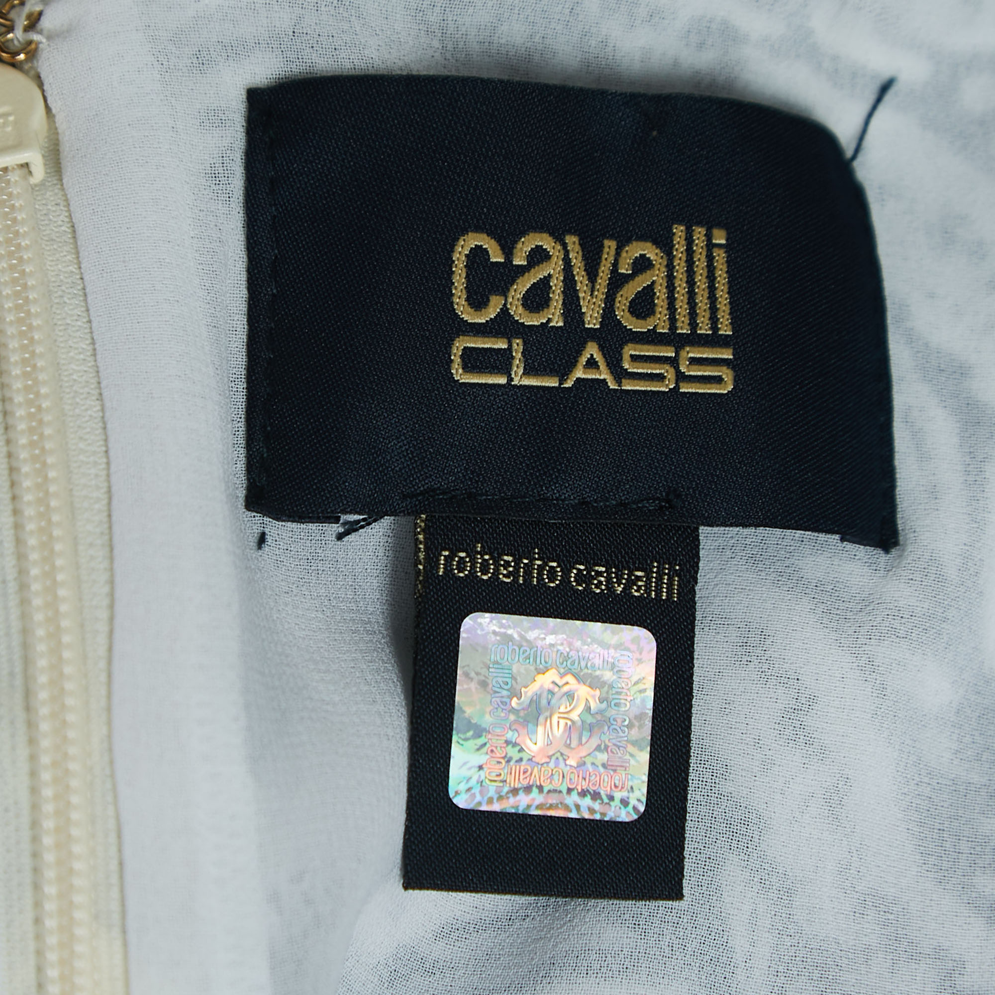 Class By Roberto Cavalli Black/Beige Printed Crepe Collared Dress XL