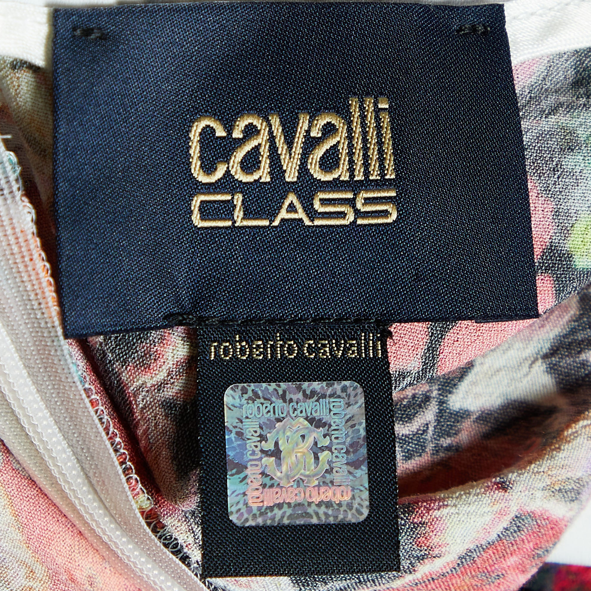 Cavalli Class White & Multicolor Printed Polyester Top L