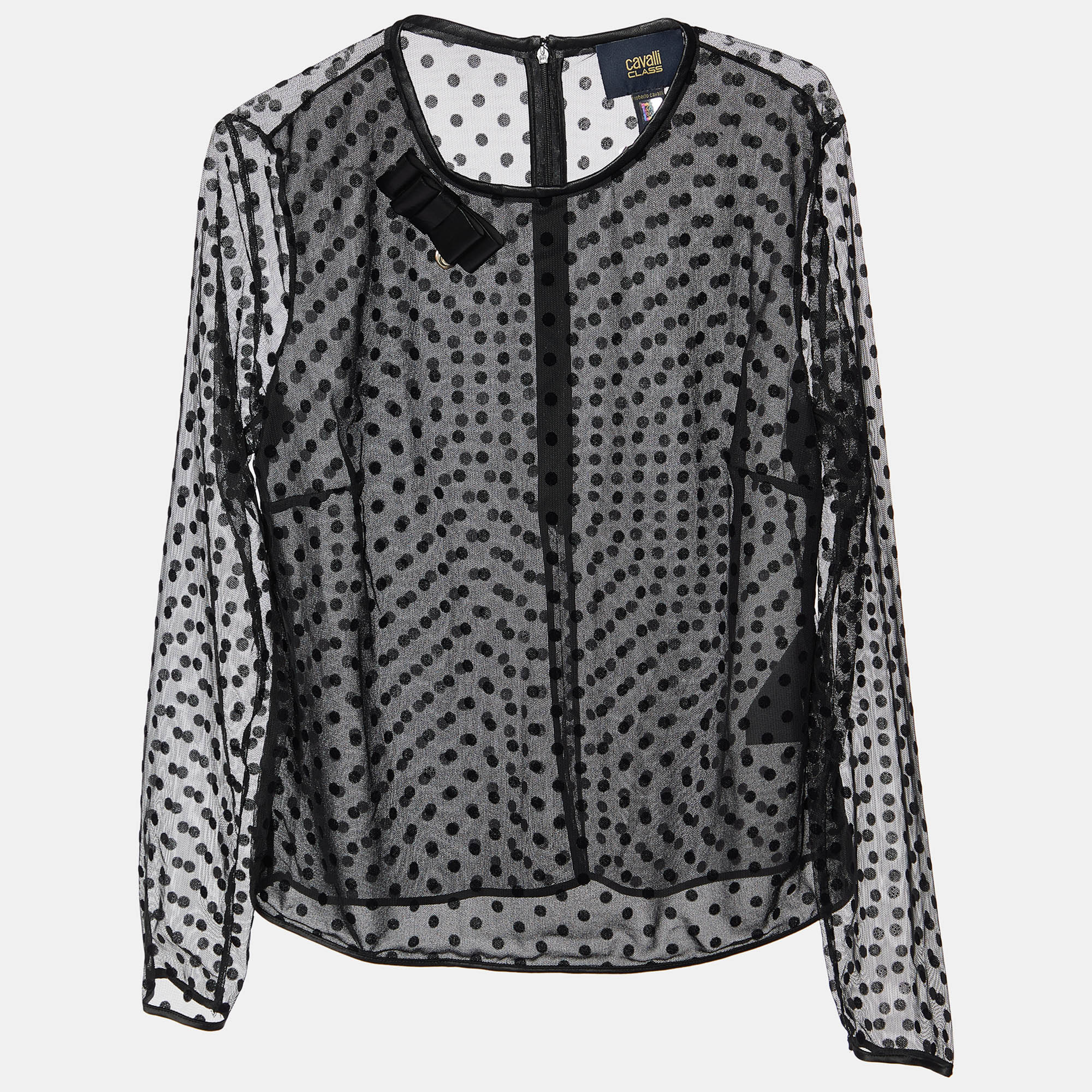 Class By Roberto Cavalli Black Flock Dotted Tulle Sheer Blouse M