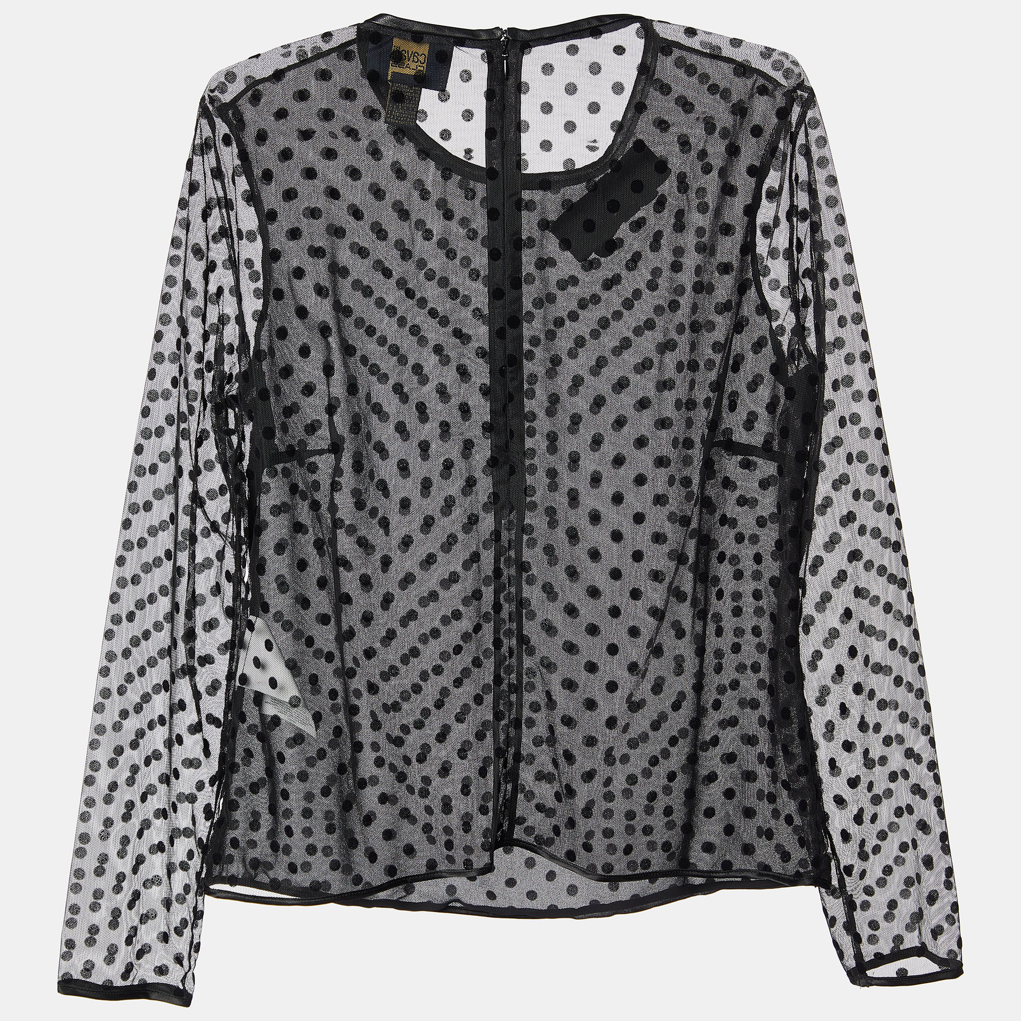 Class By Roberto Cavalli Black Flock Dotted Tulle Sheer Blouse M