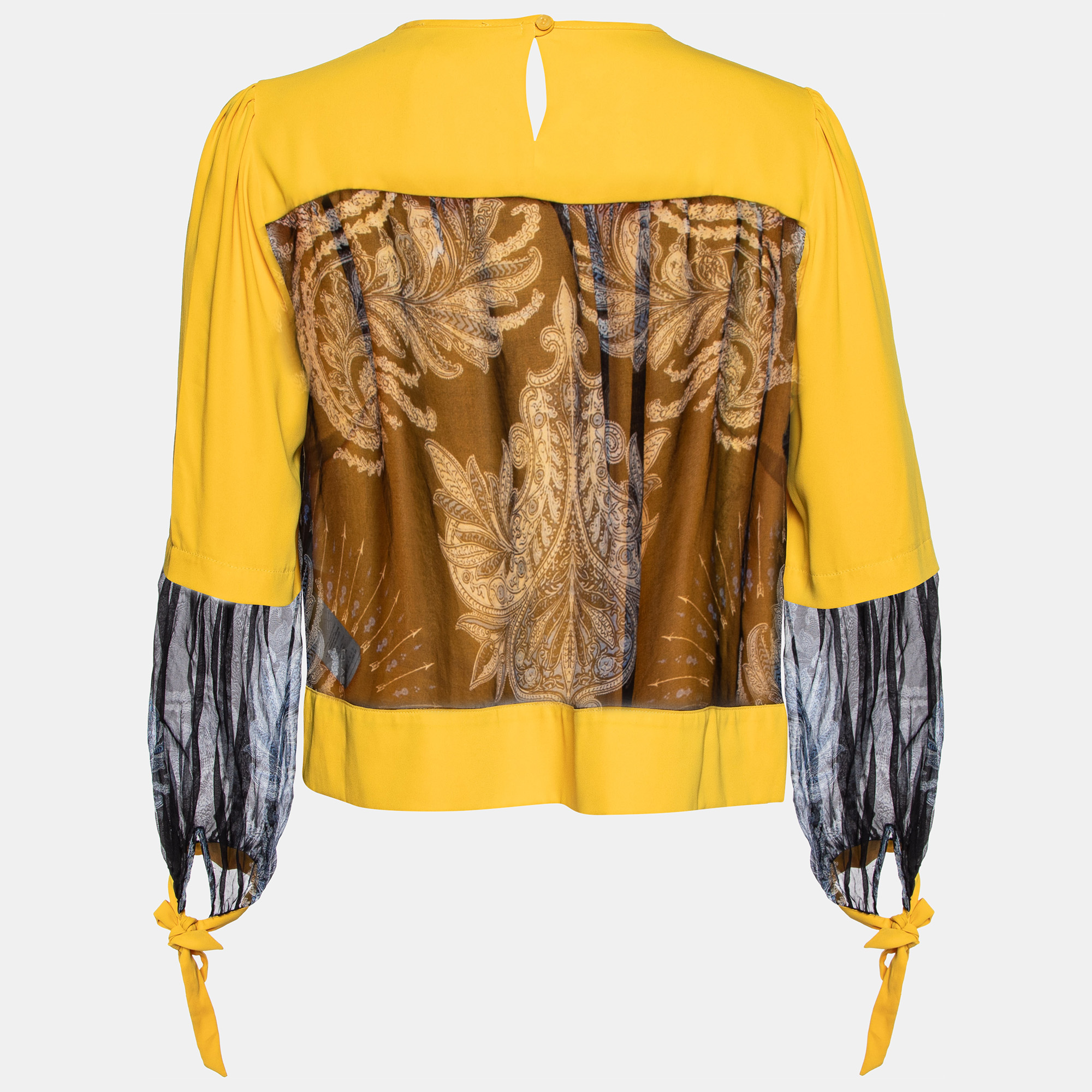 Class By Roberto Cavalli Yellow Crepe & Silk Paneled Blouse M