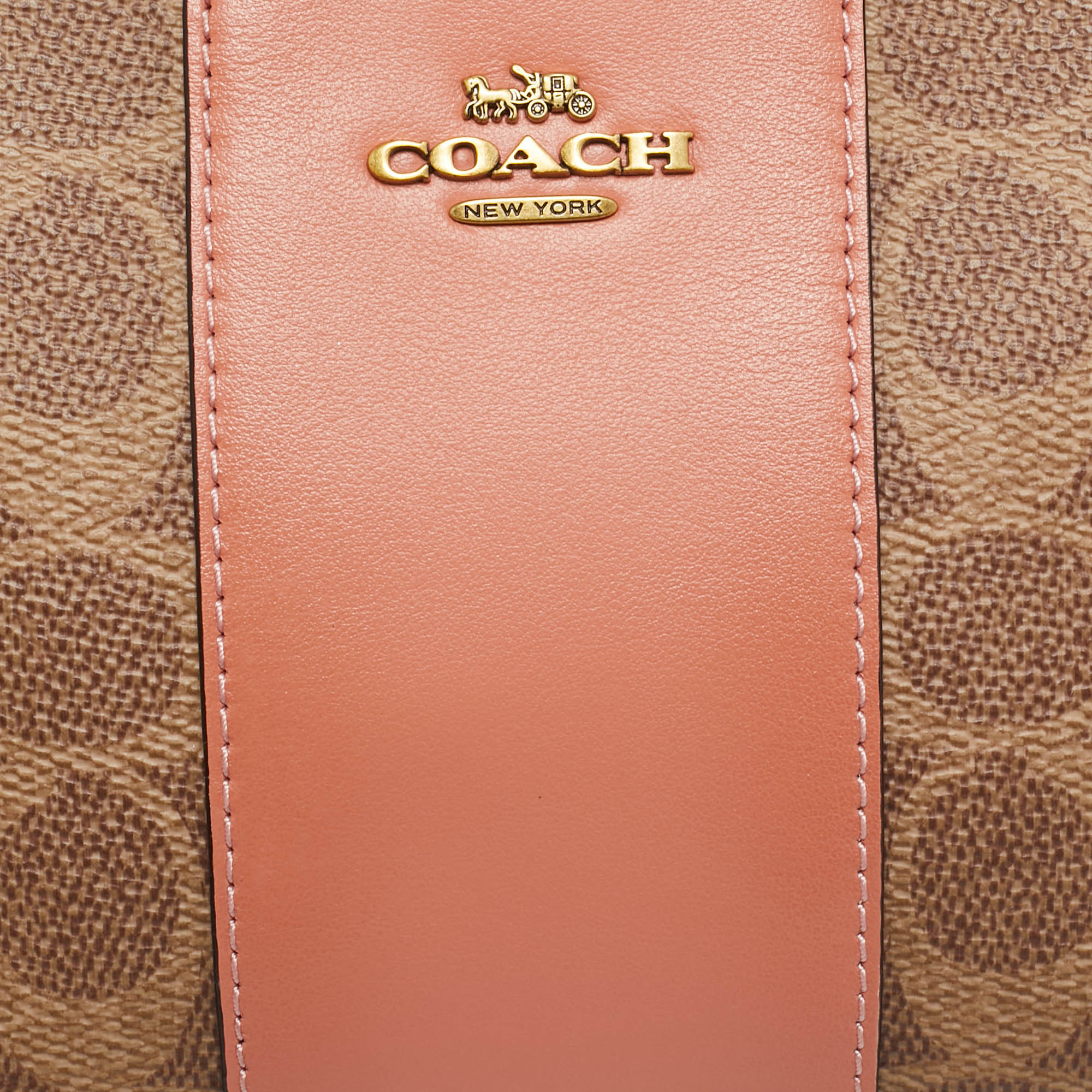 Coach Beige/Peach Signature Coated Canvas And Leather Zip Wristlet Pouch