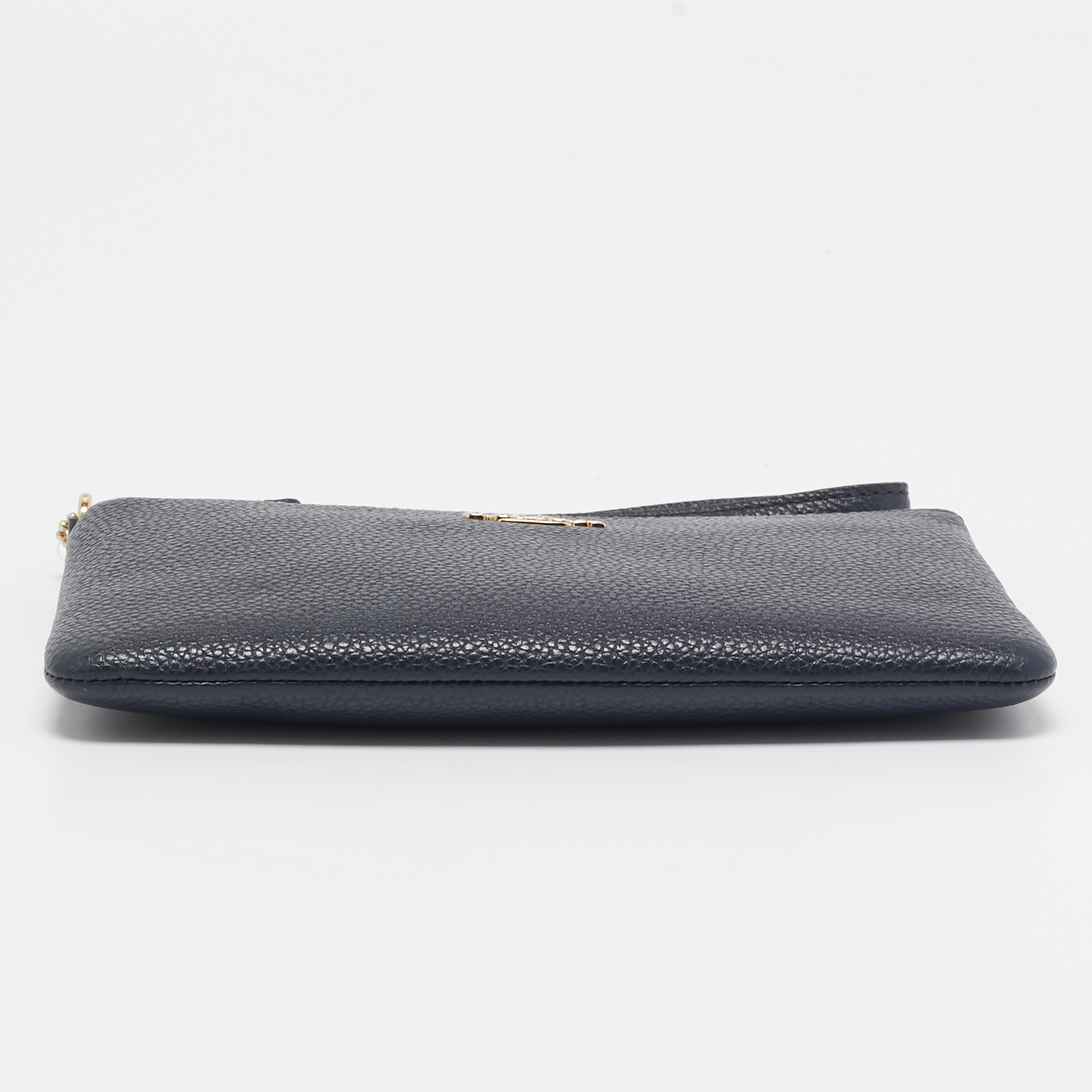 Coach Navy Blue Leather Small Wristlet Pouch