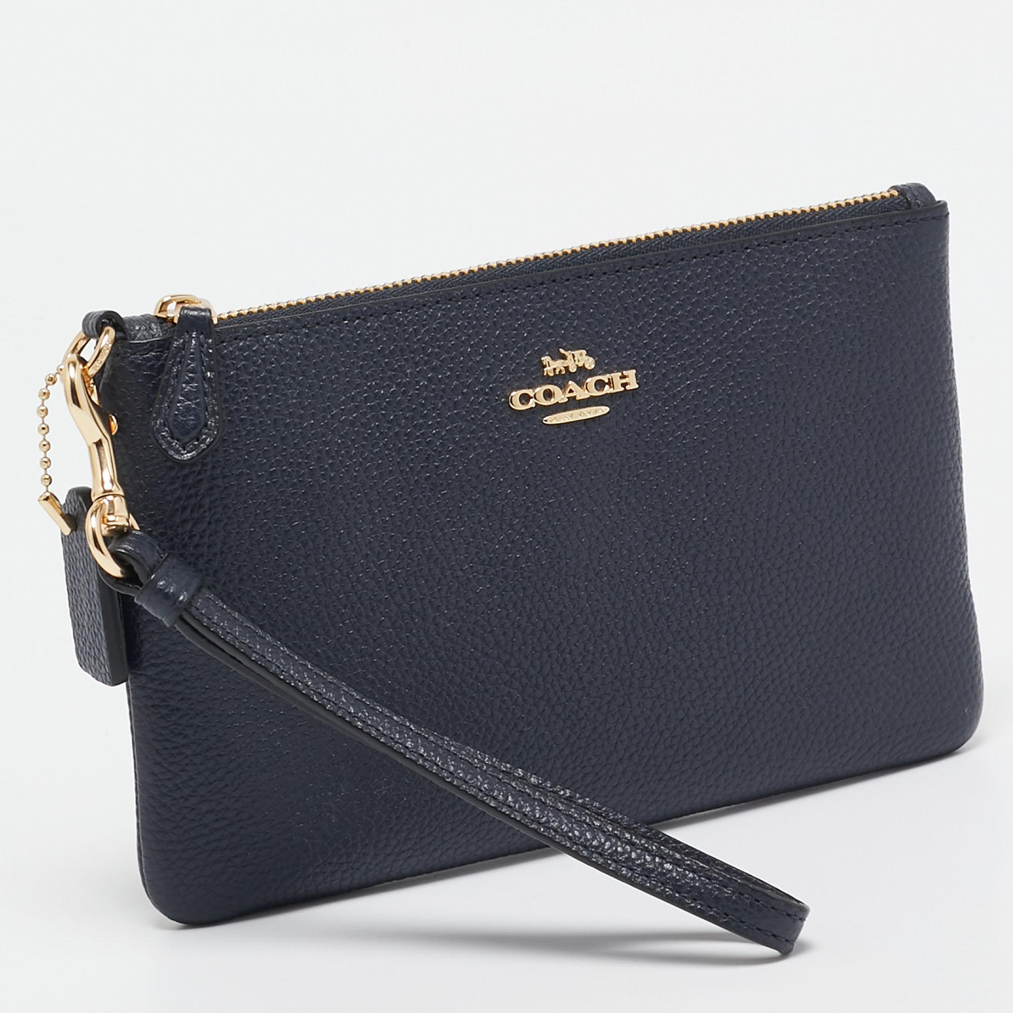 Coach Navy Blue Leather Small Wristlet Pouch