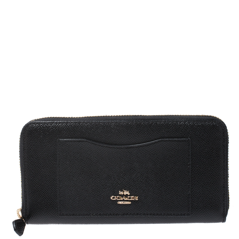 Image of Coach Black Leather Accordion Zip Around Wallet