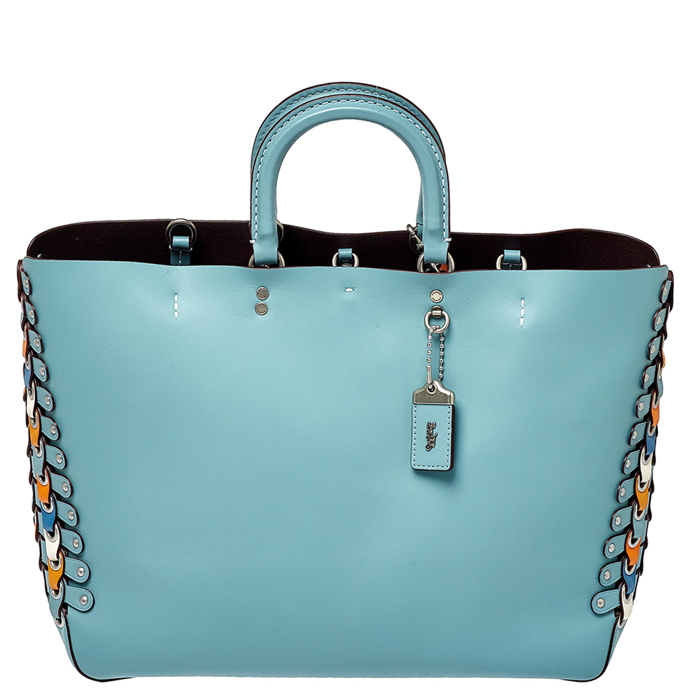 Coach Blue Leather Rogue Coach Link Detail Tote