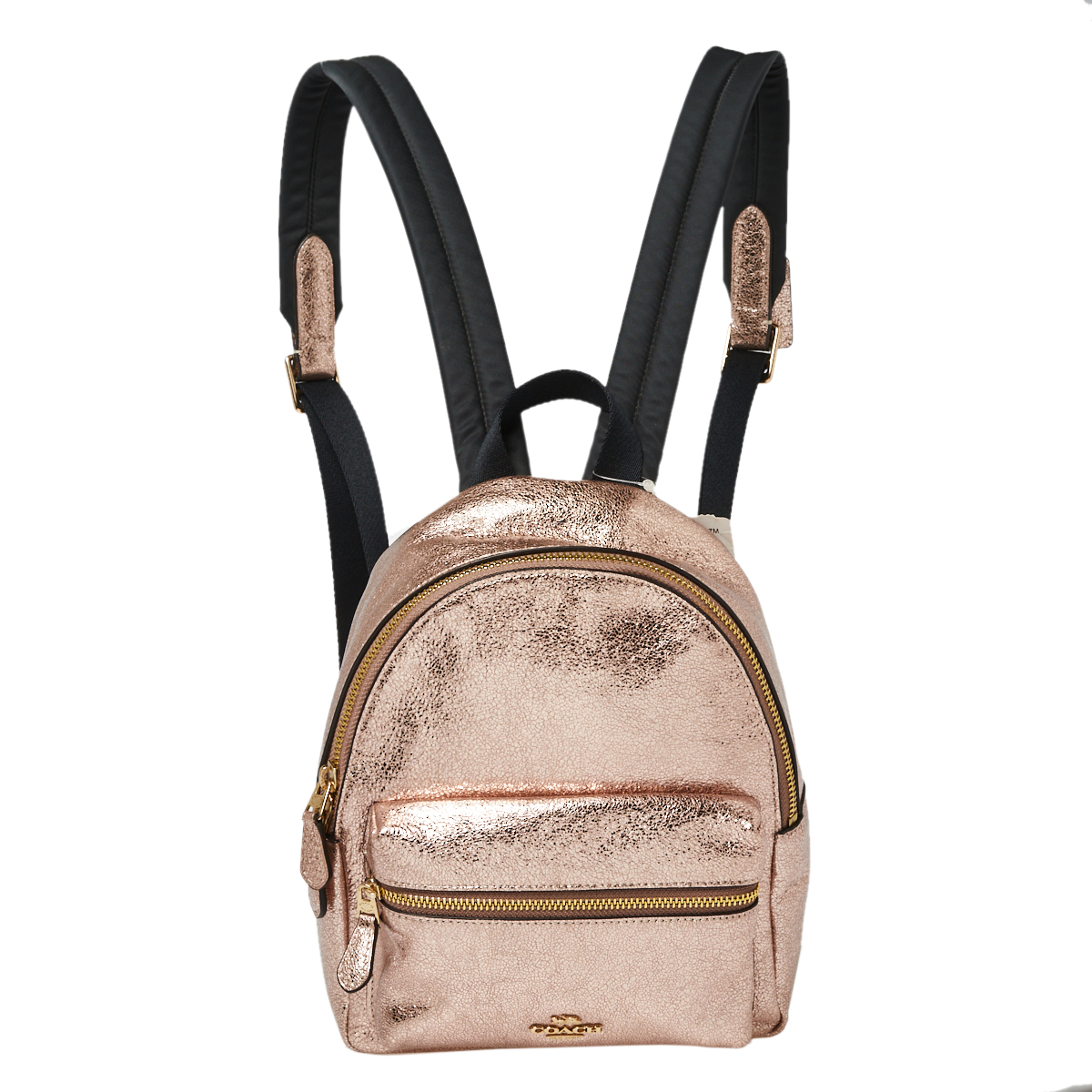 Coach Metallic Rose Gold Leather Mini Charlie Backpack
