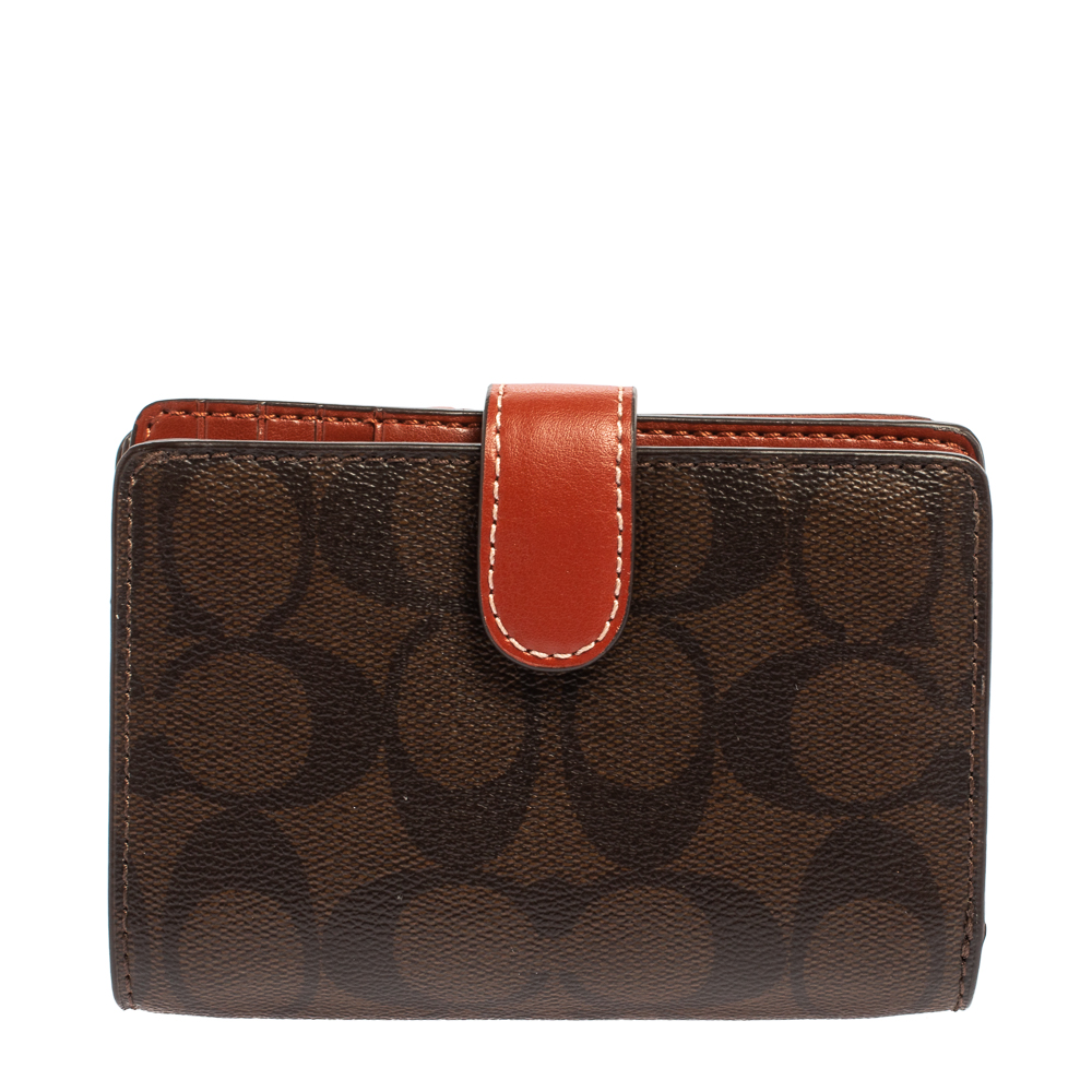 Coach Multicolor Signature Coated Canvas and Leather Compact Wallet