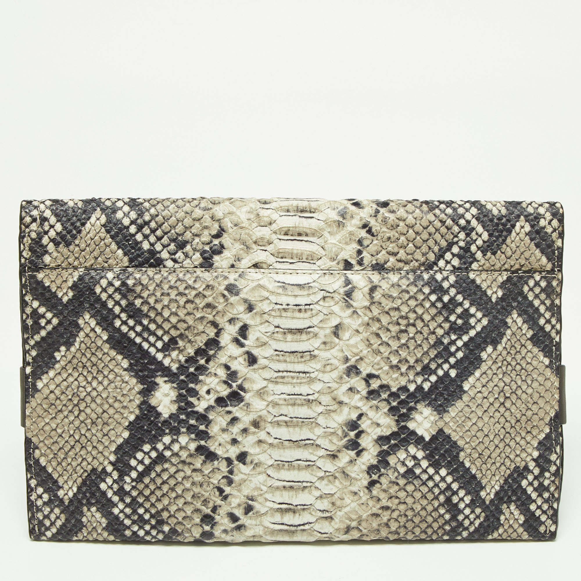 Coach Grey Python Embossed Leather Flap Clutch