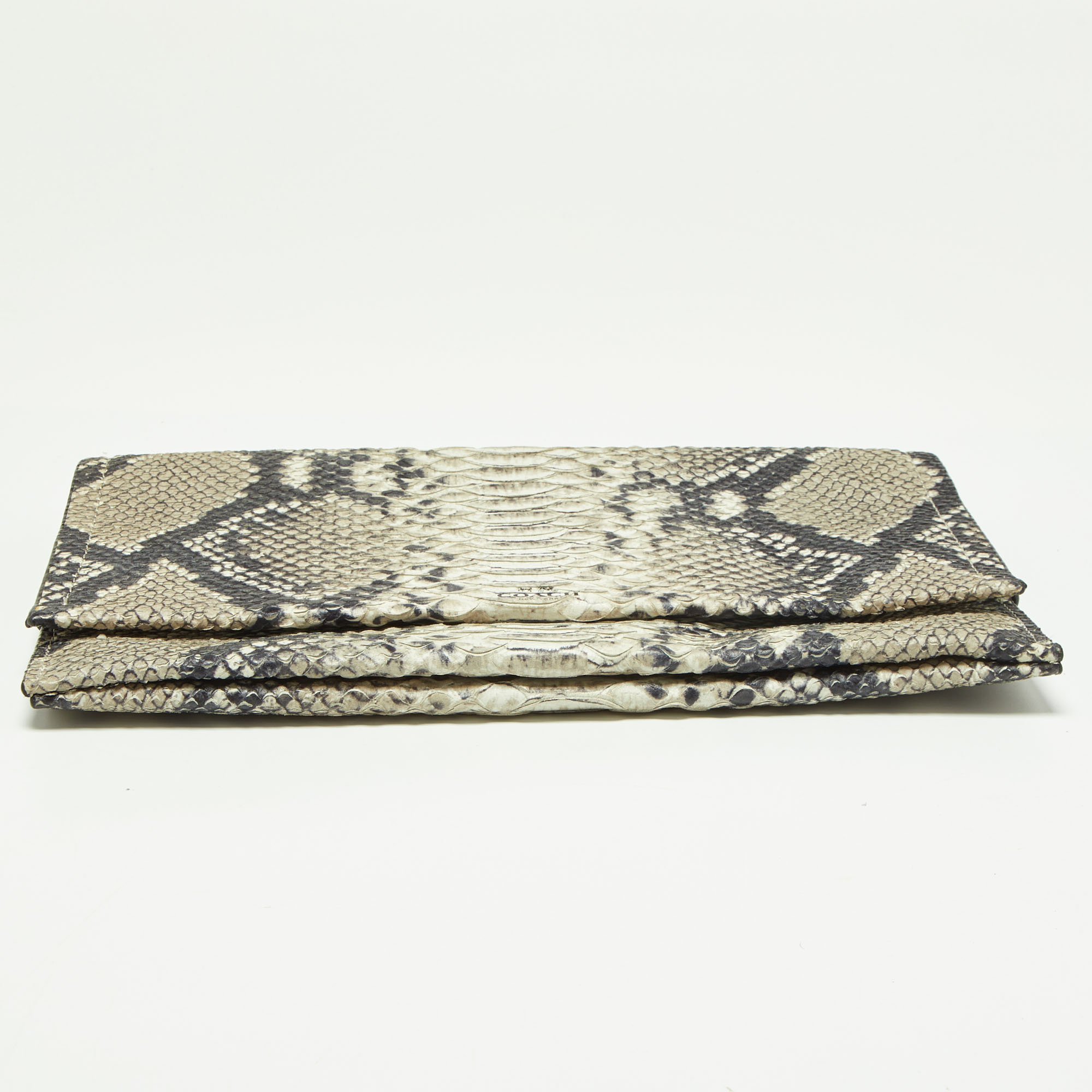 Coach Grey Python Embossed Leather Flap Clutch