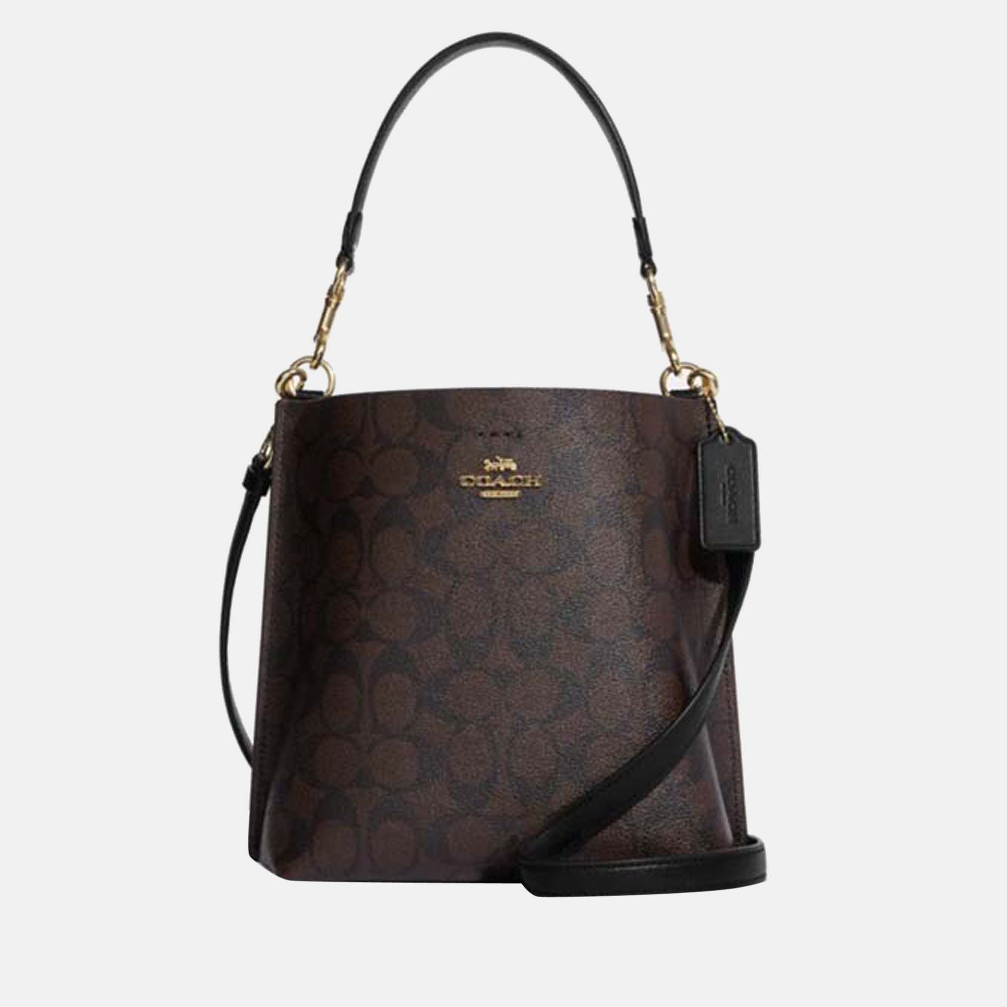 Coach Brown & Black - Signature Coated Canvas And Leather - Bucket Bag