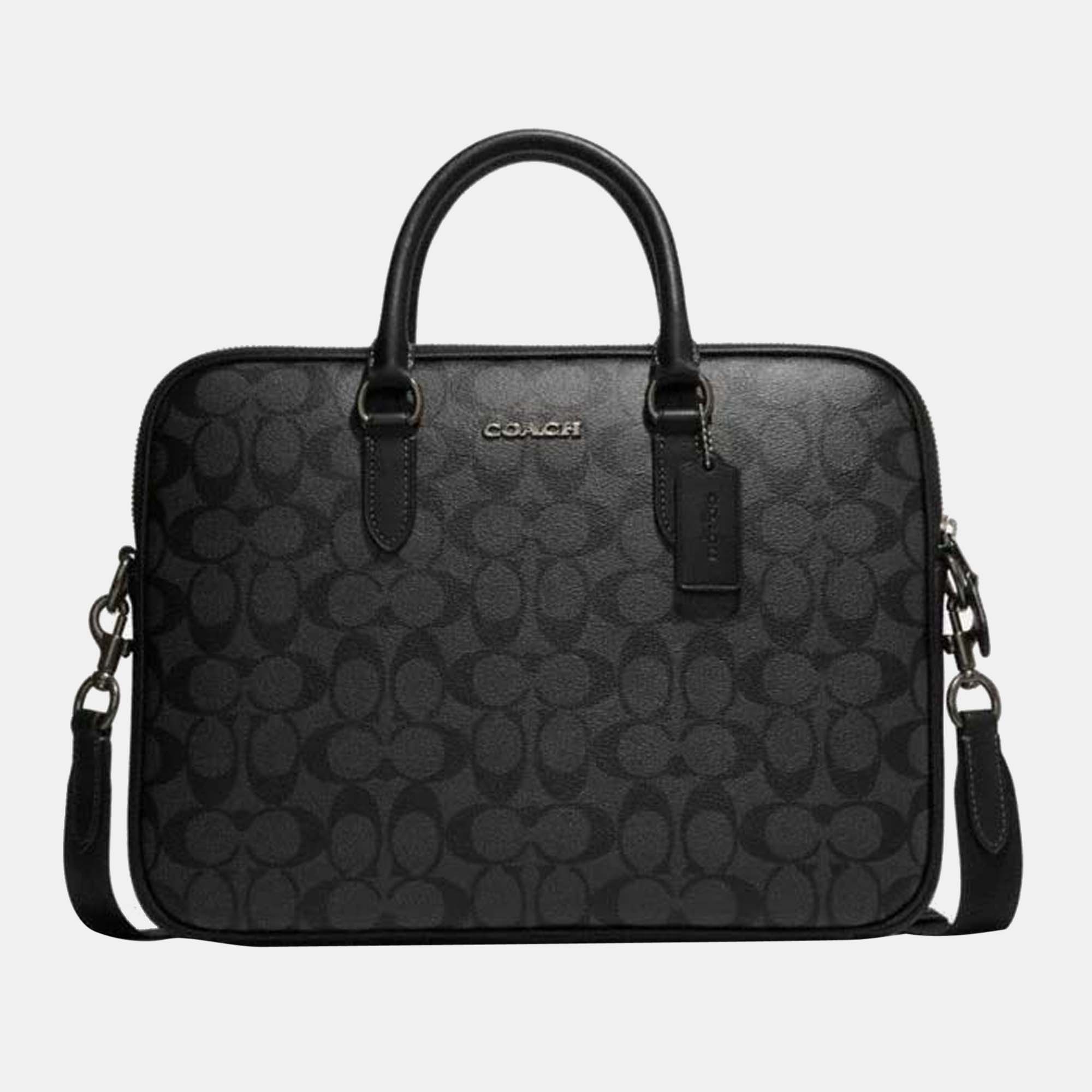 Coach Black - Signature Coated Canvas & Leather - Compact Brief Bag