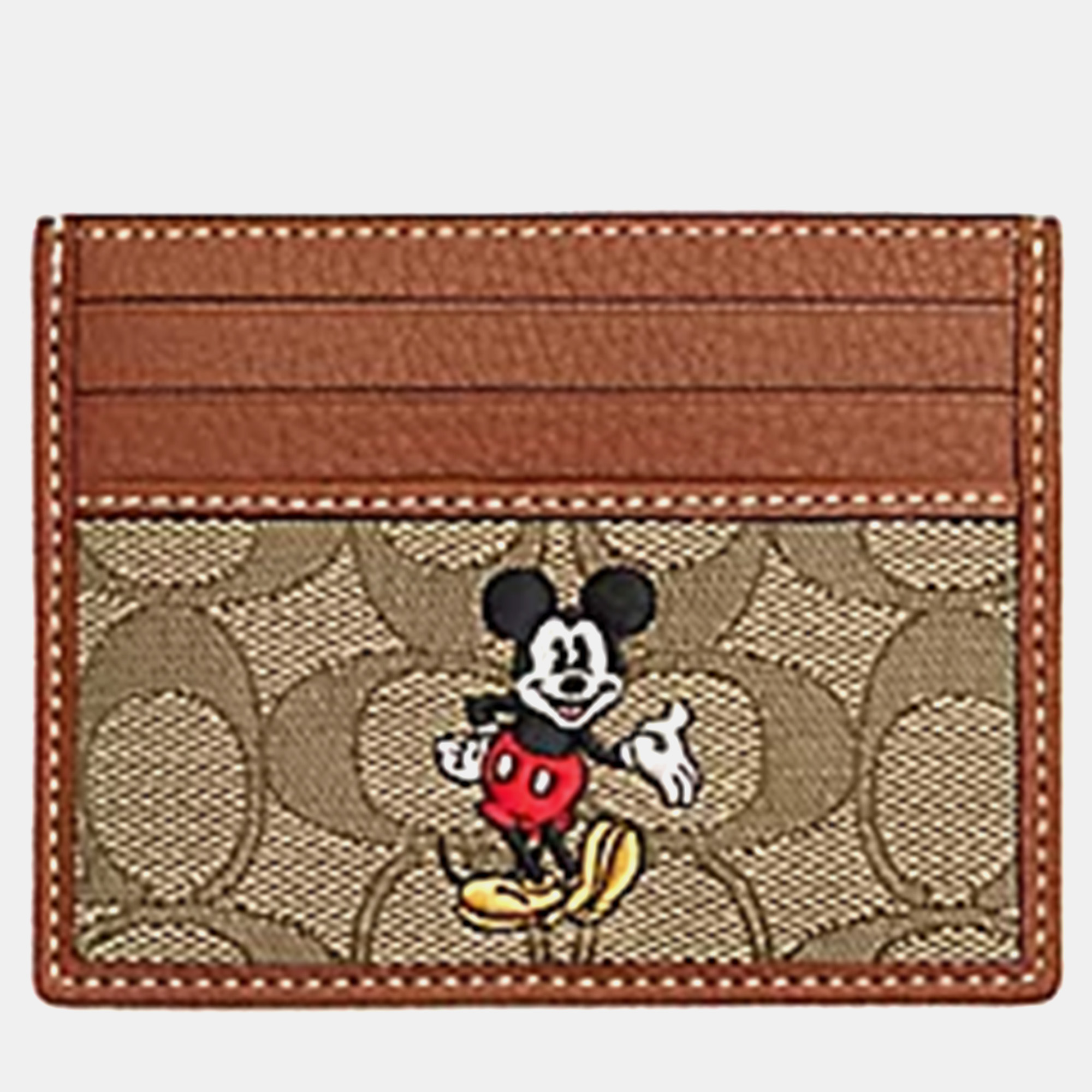 Coach Disney X Brown Mickey Mouse Signature Jacquard And Leather Card Holder