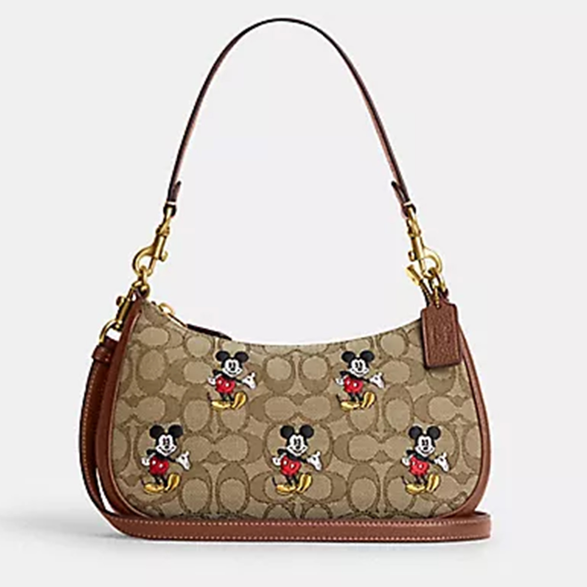 Coach Disney X Brown/Beige Signature Jacquard And Leather Teri Shoulder Bag