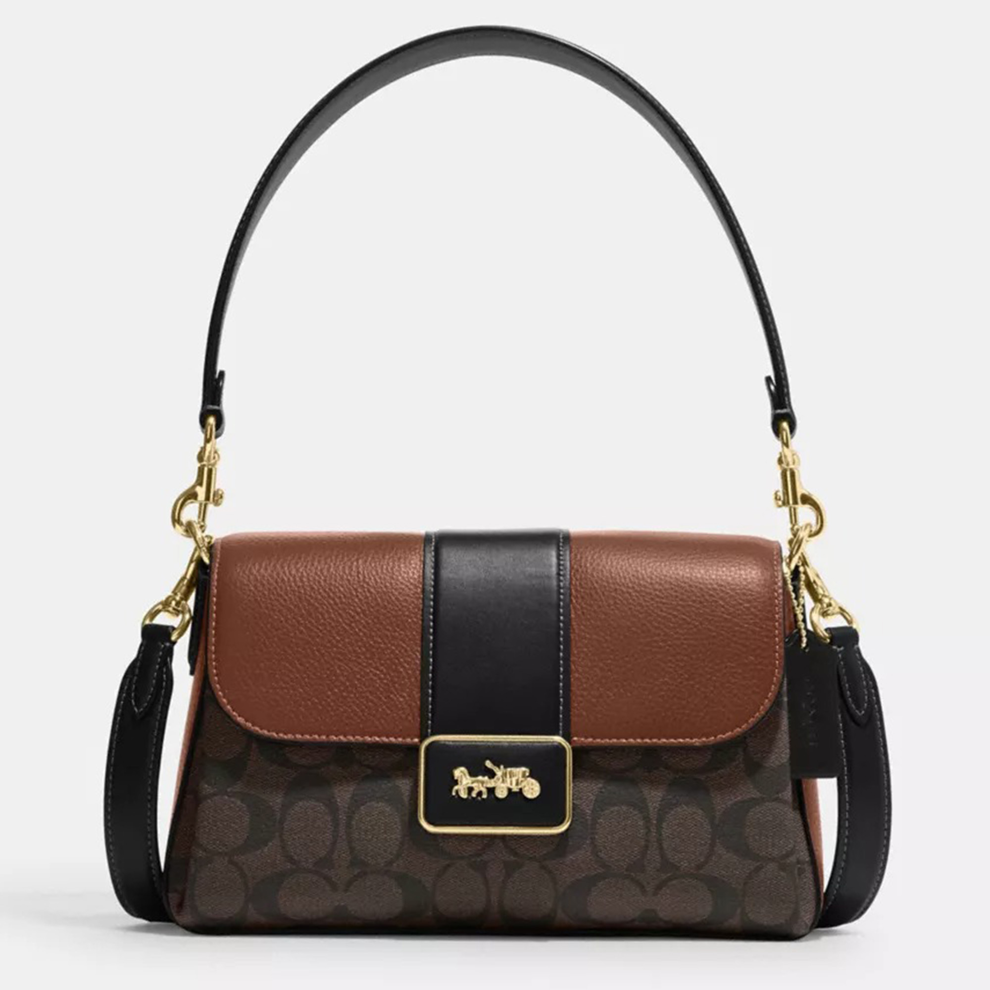Coach Brown/Black Signature Coated Canvas And Leather Grace Shoulder Bag