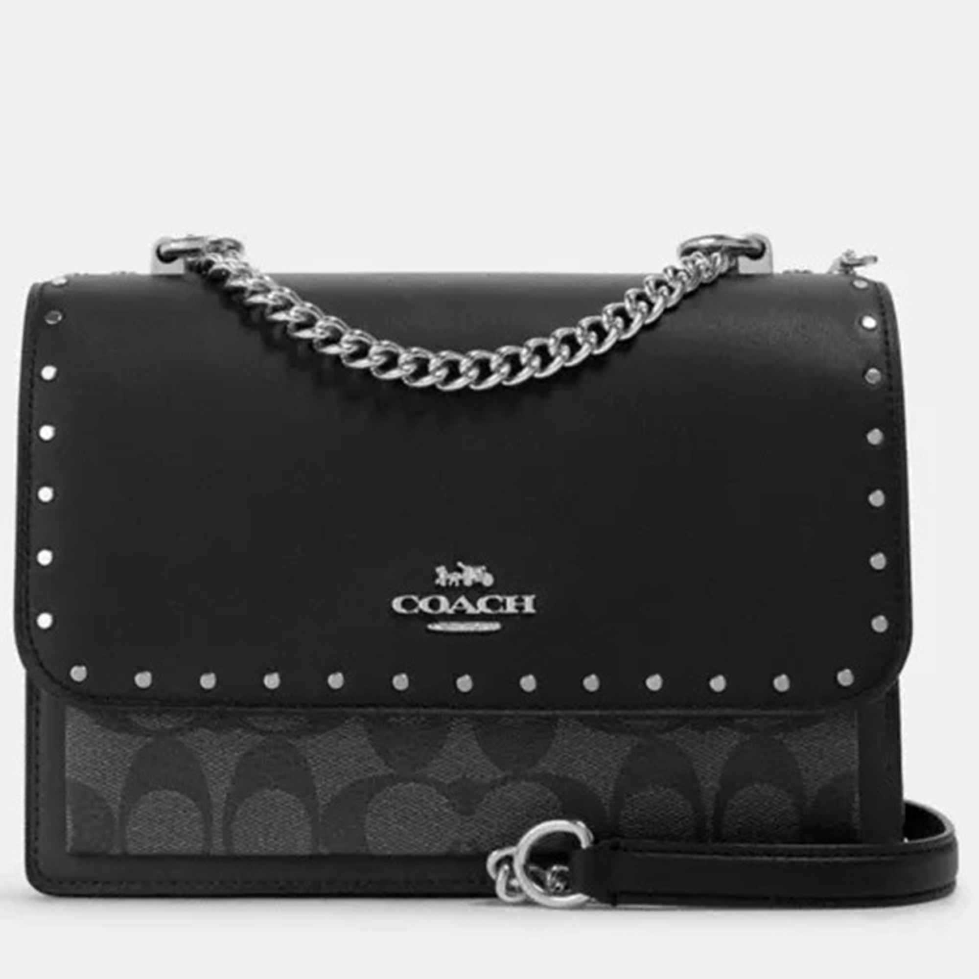 Coach Black Signature Coated Canvas And Snake Embossed Leather Klare Crossbody Bag