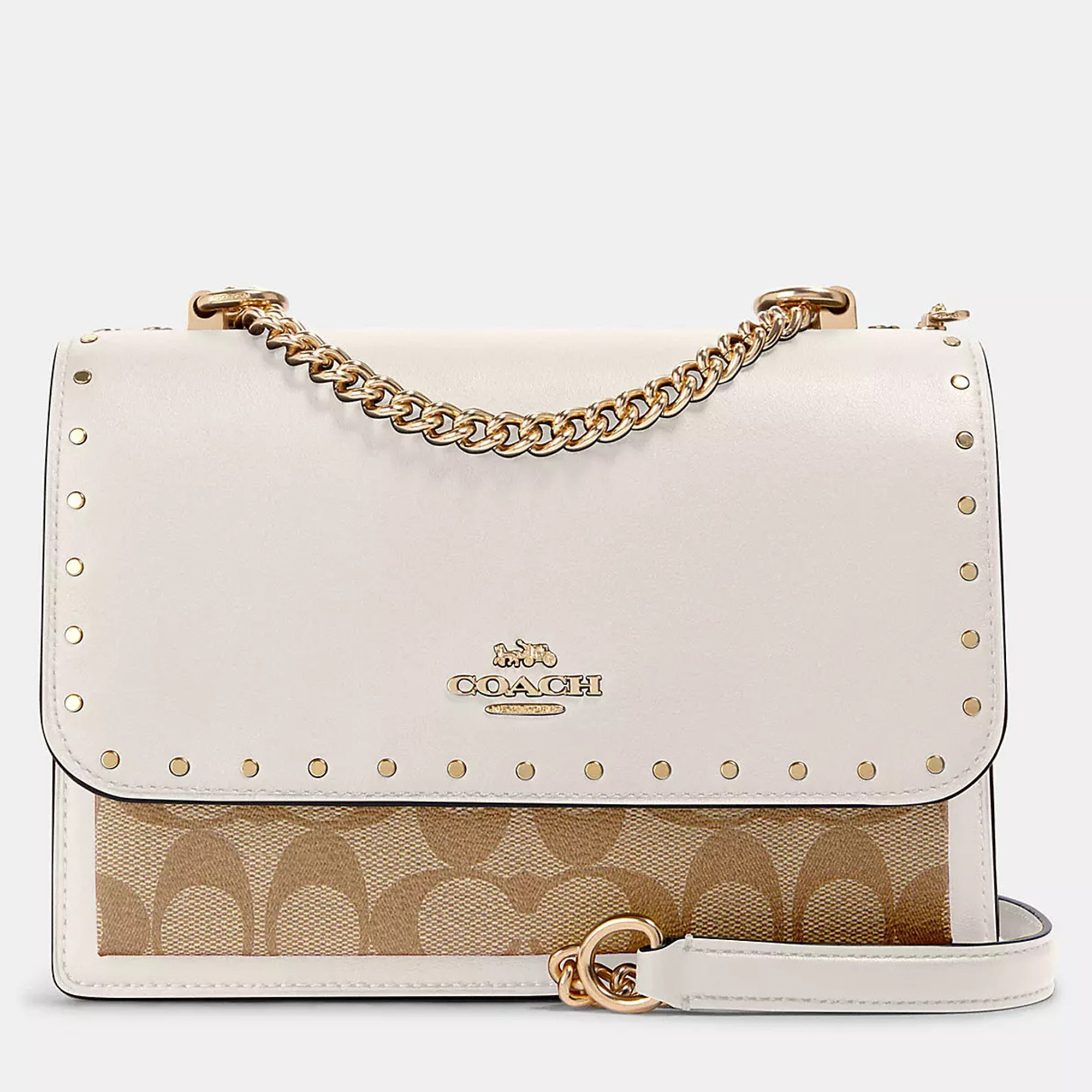 Coach White/Beige Signature Coated Canvas And Snake Embossed Leather Klare Crossbody Bag