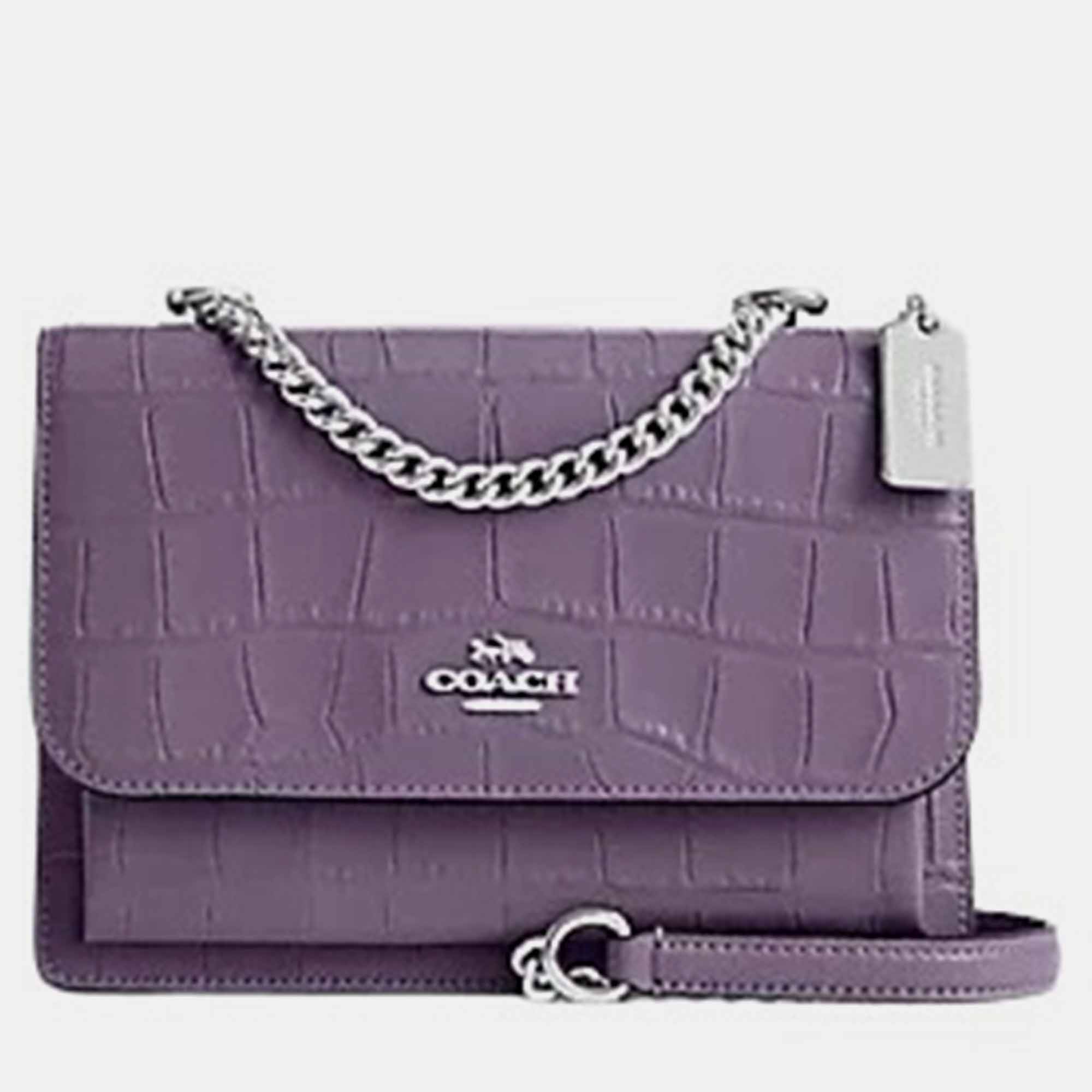 Coach Purple Crocodile Embossed Leather Klare Crossbody Bag