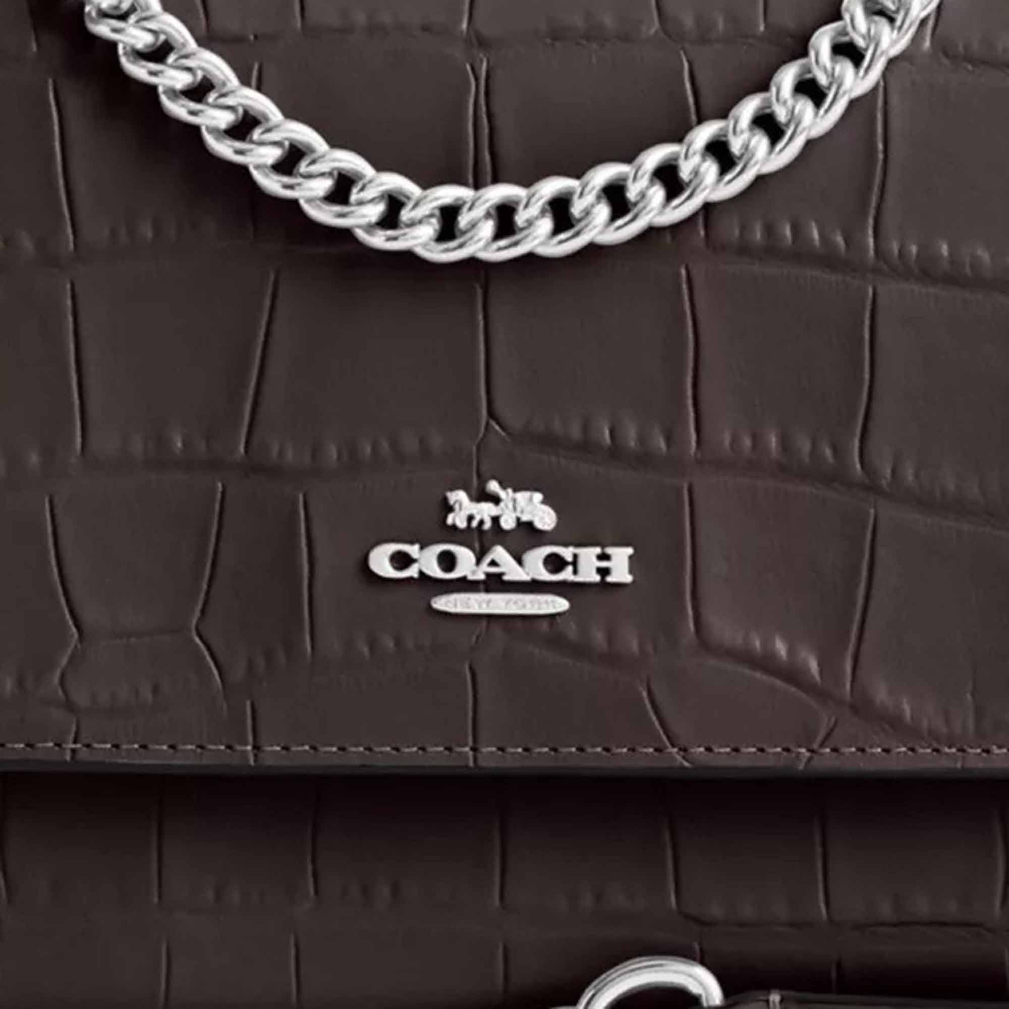 Coach Grey Crocodile Embossed Leather Klare Crossbody Bag