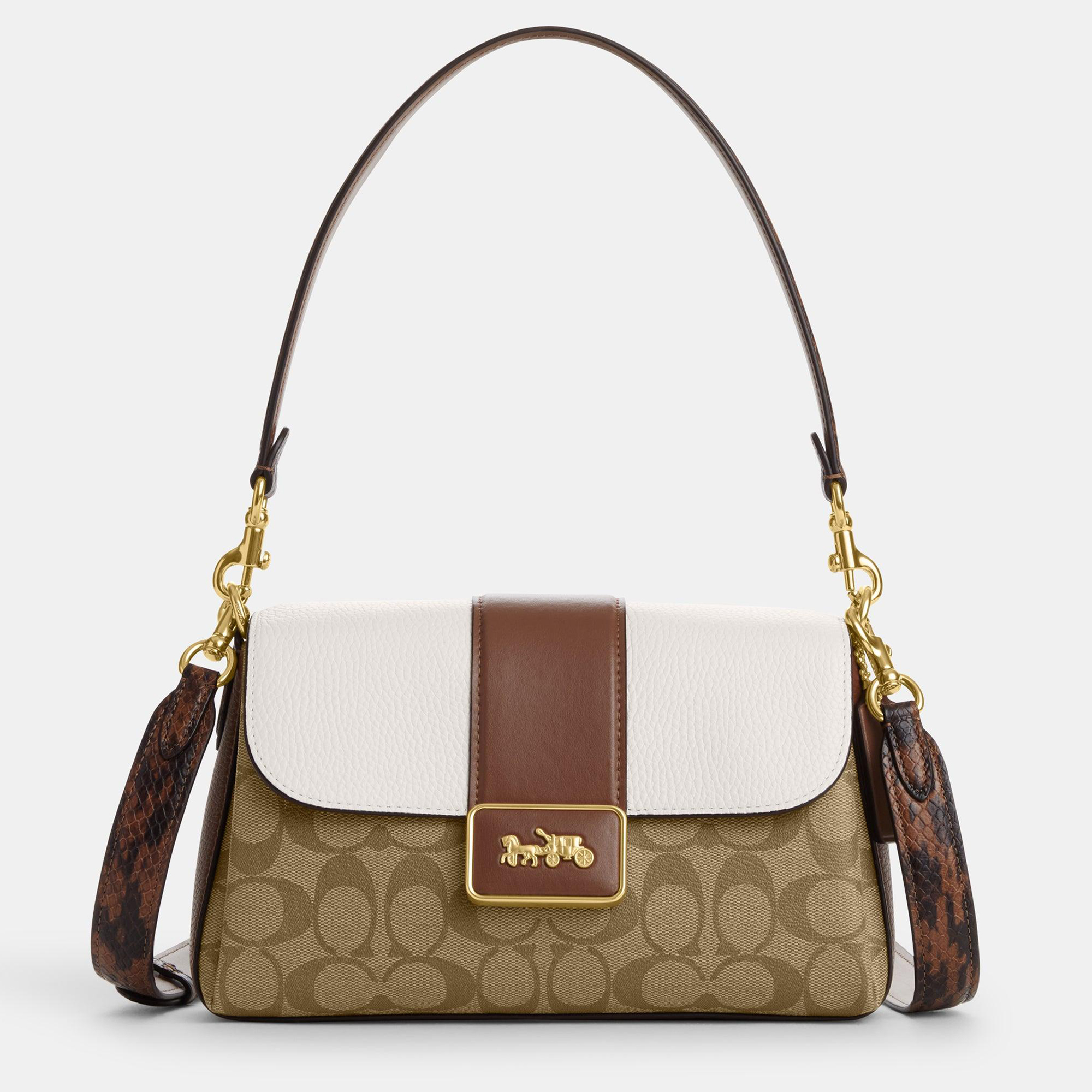 Coach Beige/Brown Signature Coated Canvas And Snake Embossed Leather Grace Shoulder Bag