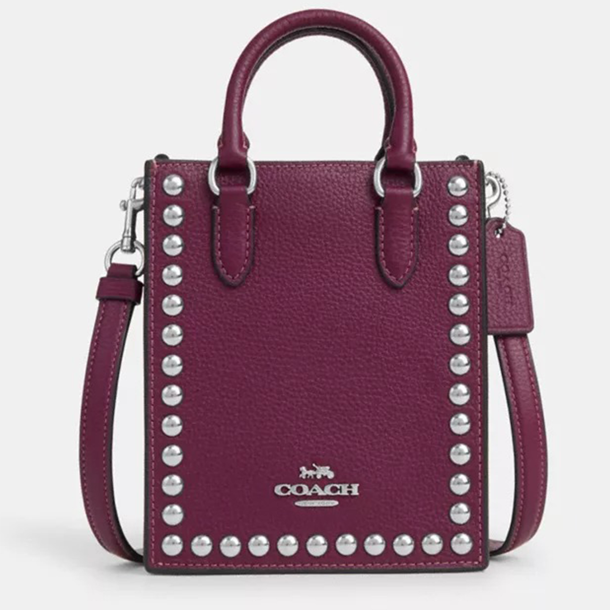 Coach Burgundy Leather And Rivets North South Mini Tote