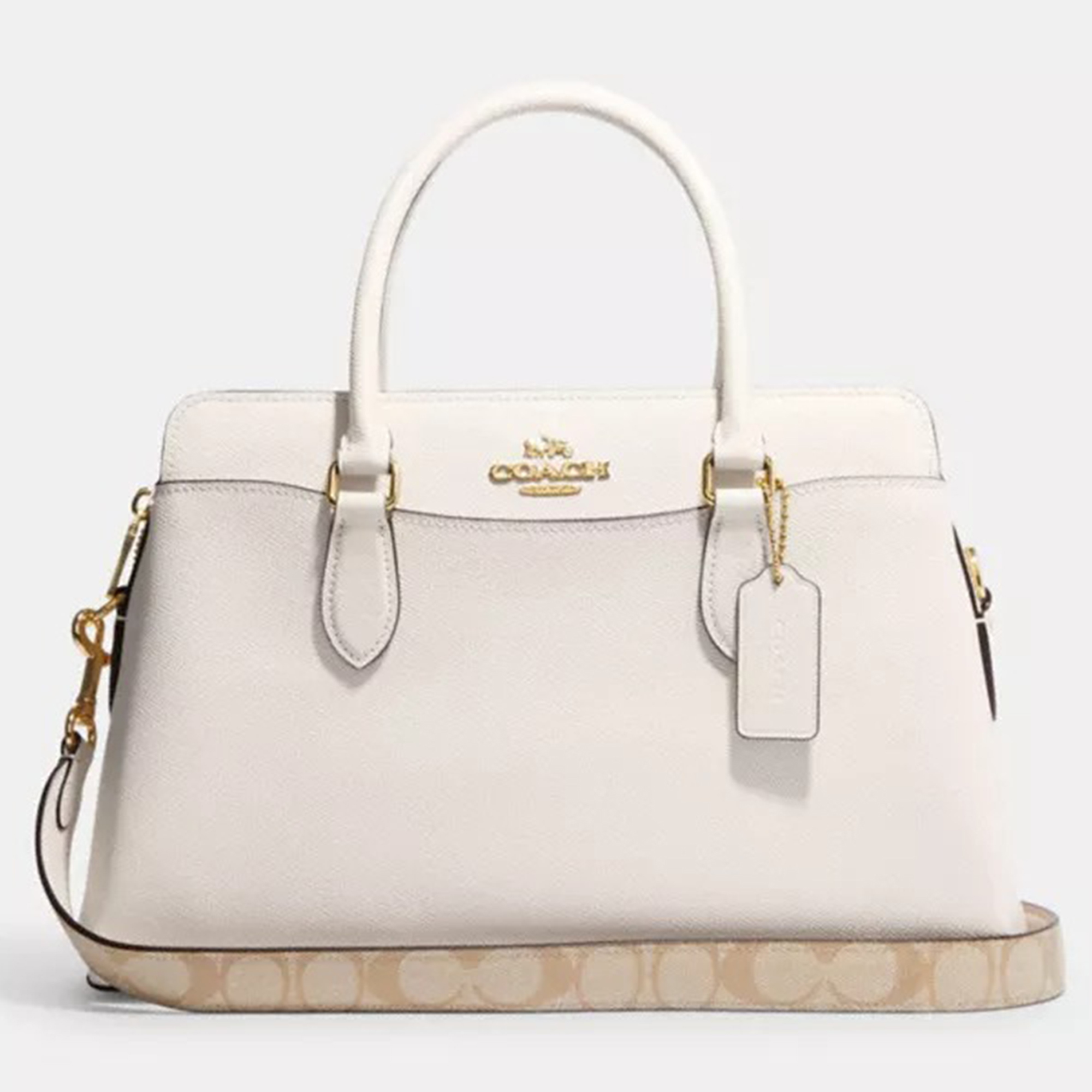 Coach White/Beige Signature Canvas And Leather Darcie Carryall Bag