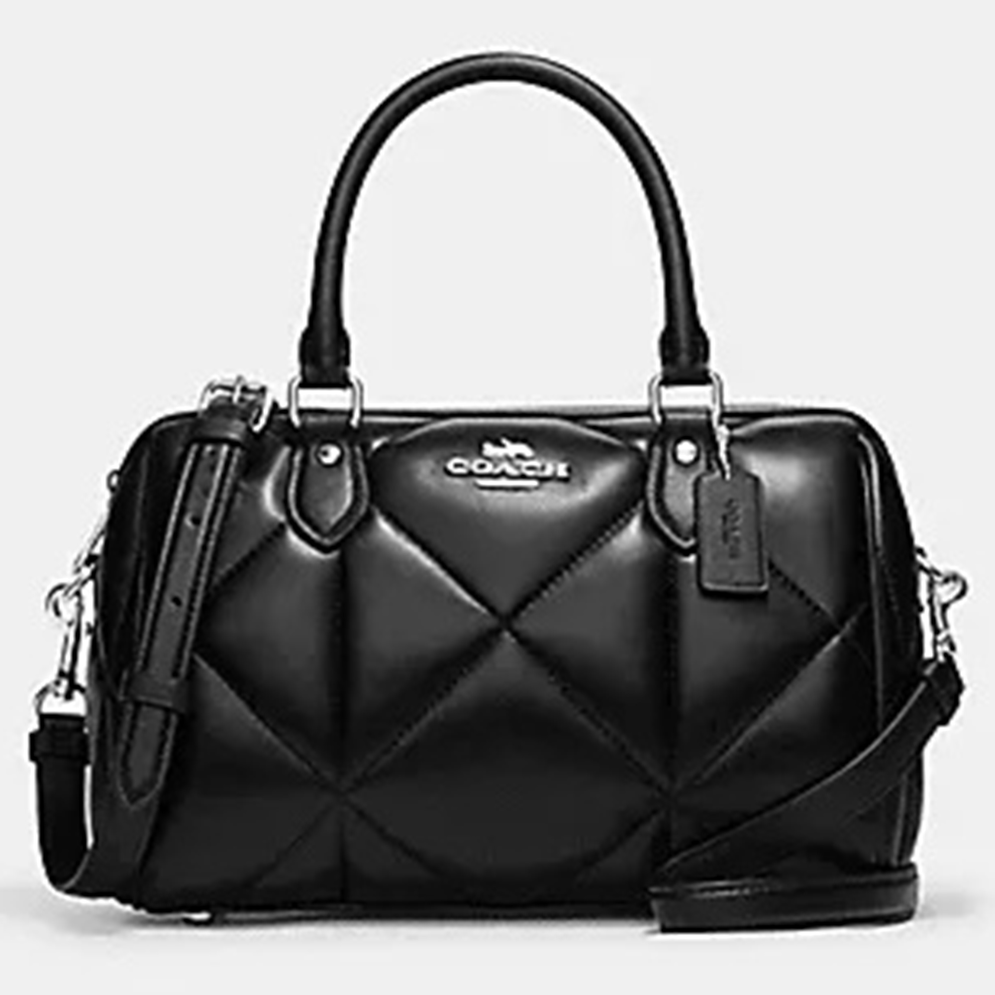 Coach Black Leather And Puffy Diamond Quilted Rowan Satchel Bag