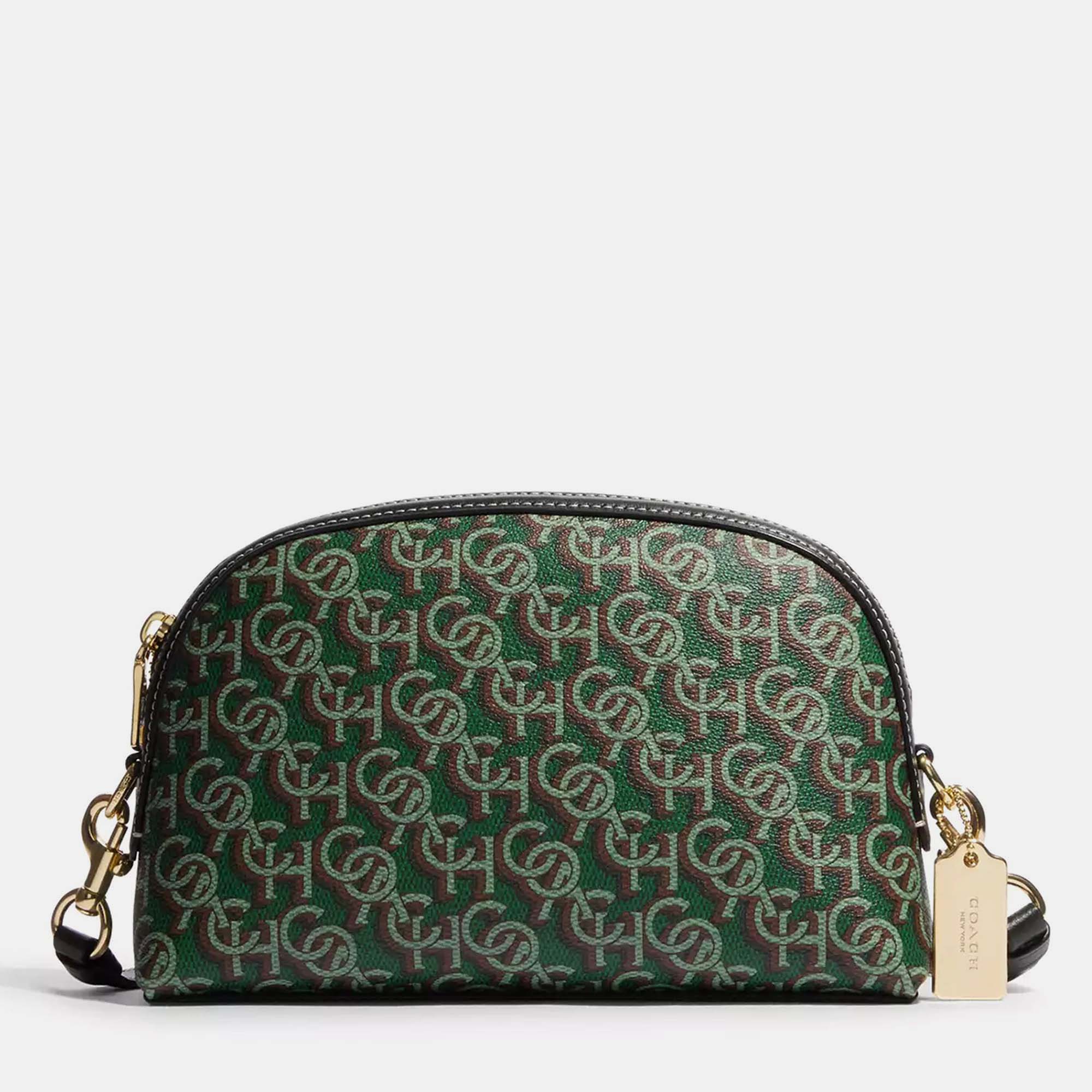 Coach green coated canvas madi with coach monogram print crossbody bag