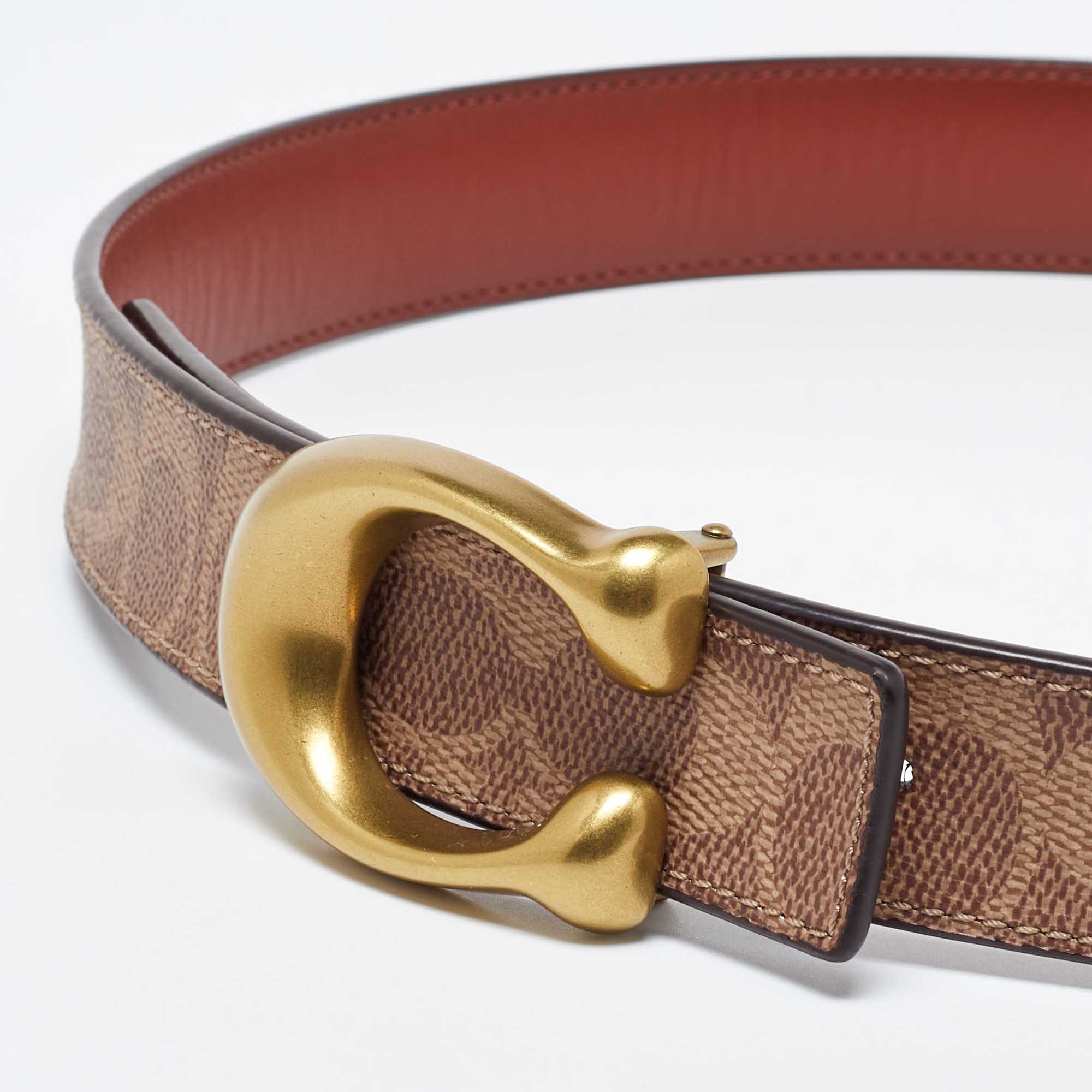 Coach Brown Signature Coated Canvas And Leather Reversible Cut To Size Belt