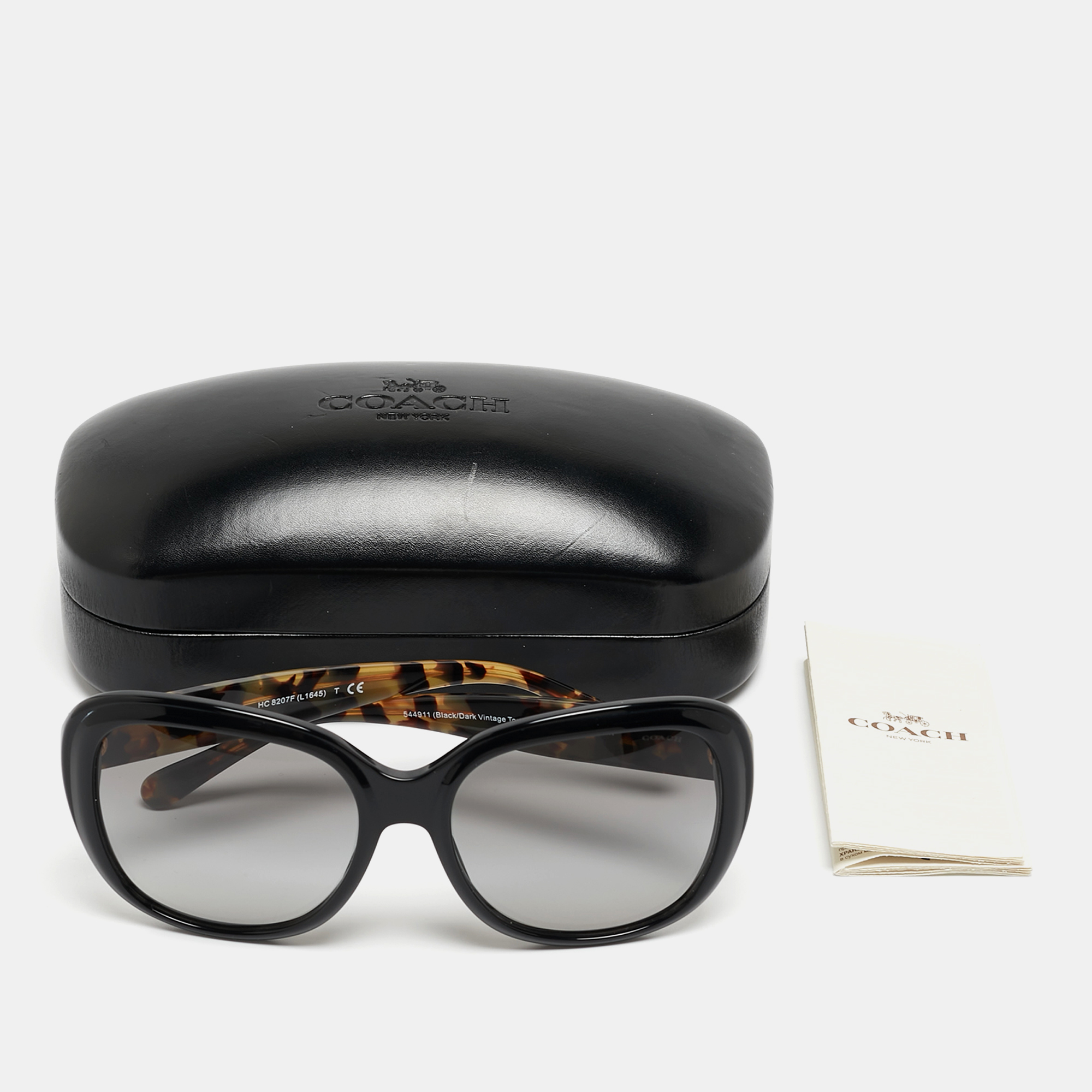 Coach Black/Dark Vintage Tortoise Round Sunglasses