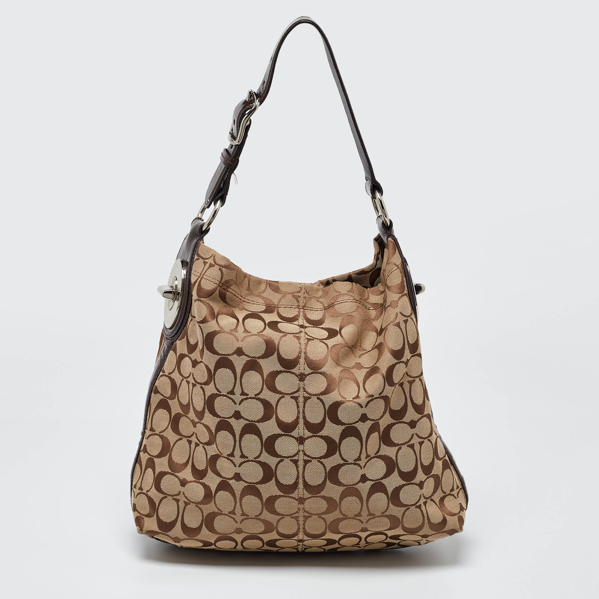 Coach beige/brown signature canvas and leather hobo