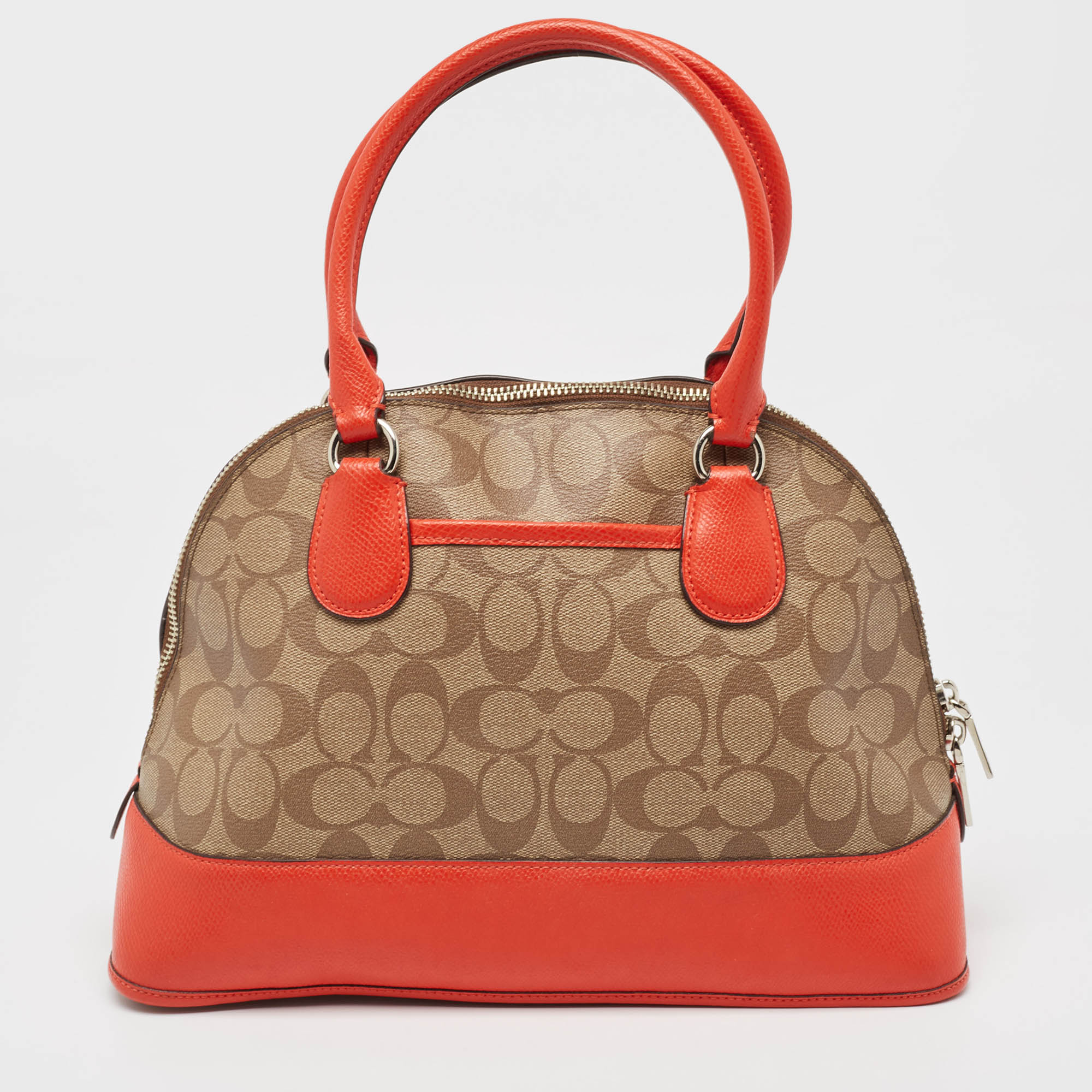 Coach Orange/Signature Coated Canvas And Leather Cora Dome Satchel