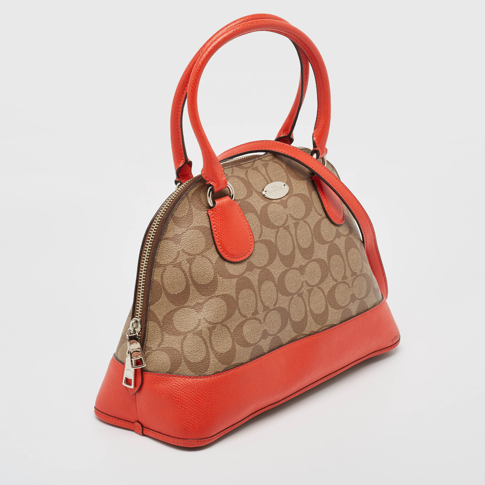 Coach Orange/Signature Coated Canvas And Leather Cora Dome Satchel