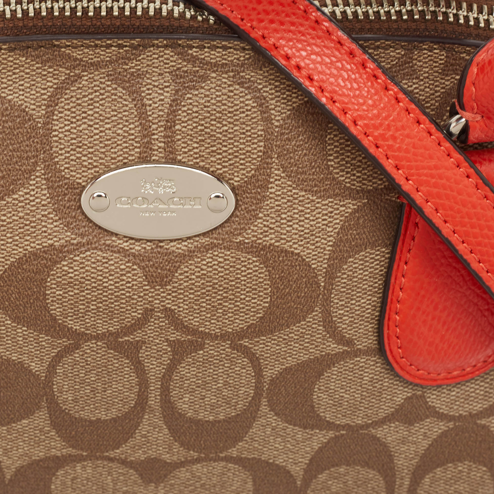 Coach Orange/Signature Coated Canvas And Leather Cora Dome Satchel