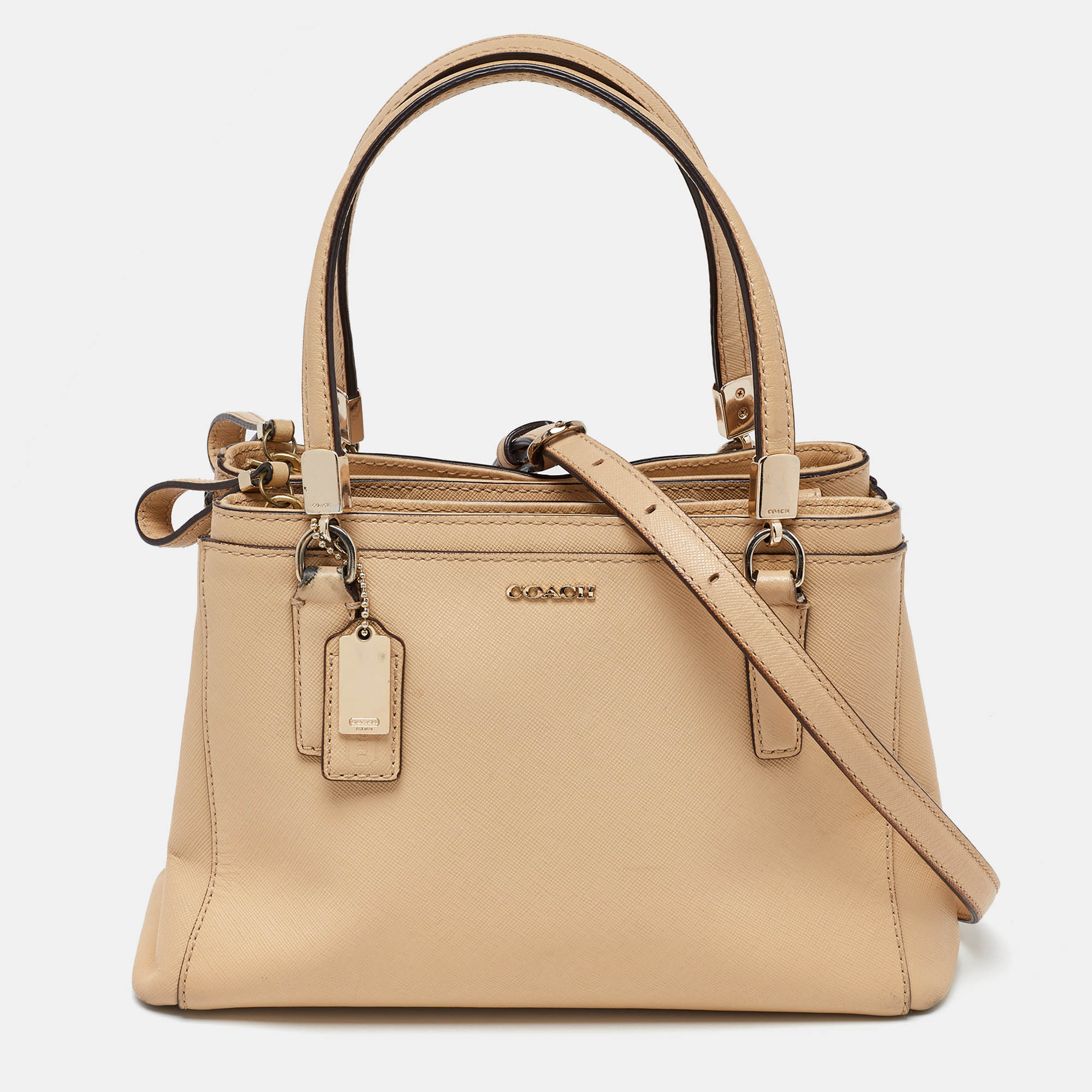 Coach beige leather mini christie carryall double zip tote