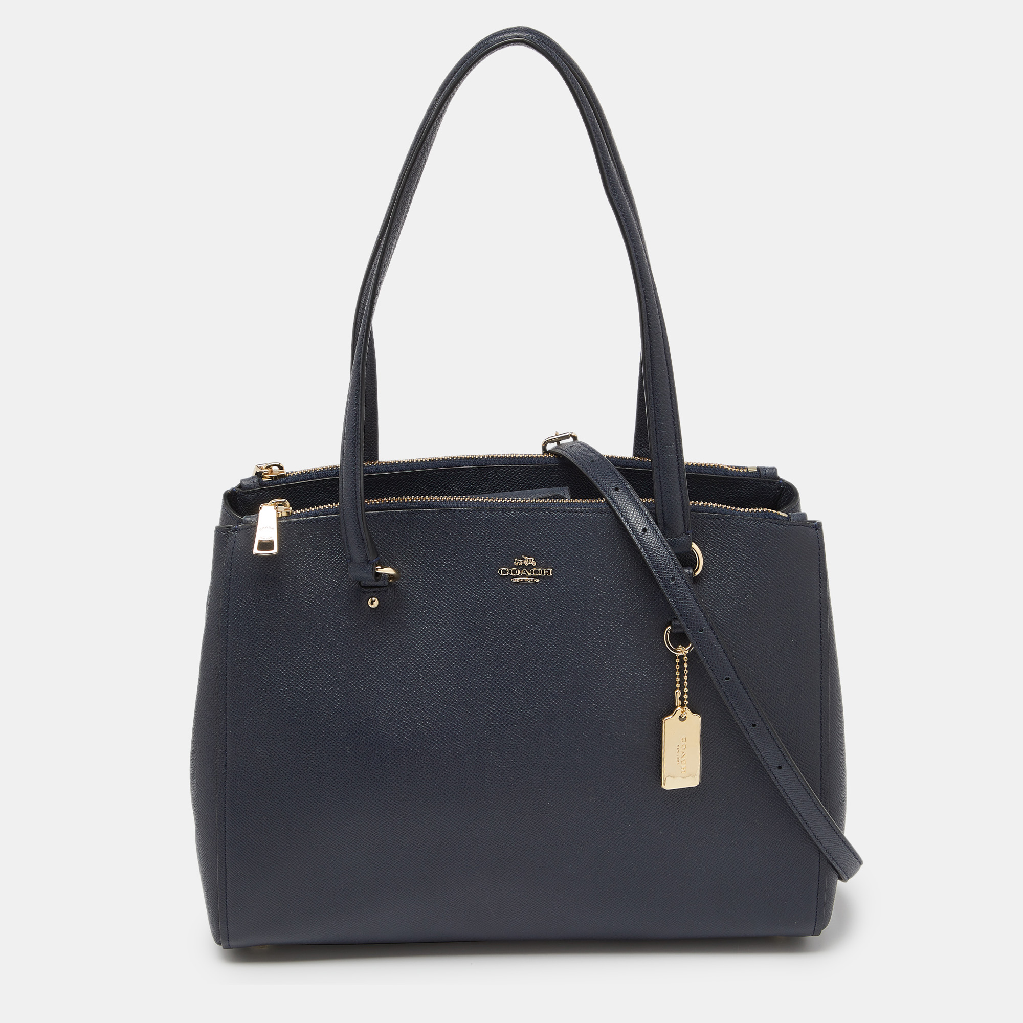 Coach navy blue leather stanton carryall tote