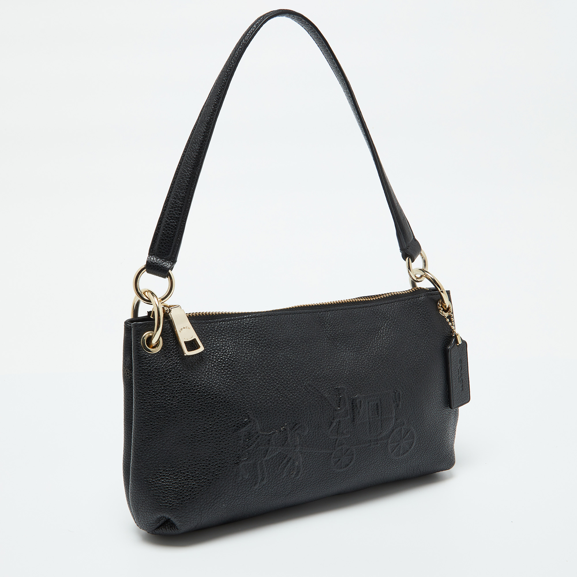 Coach Black Leather Embossed Horse And Carriage Bag