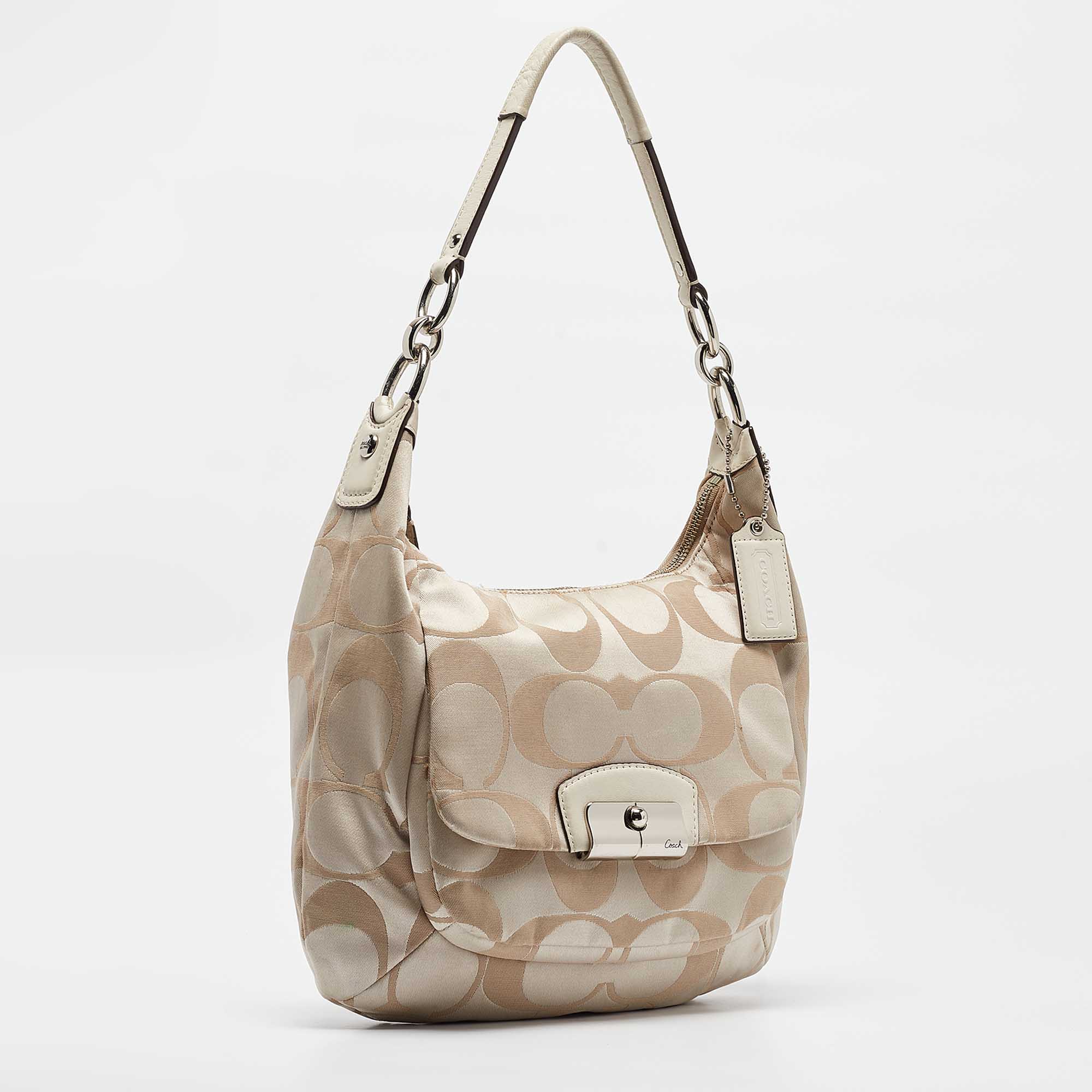 Coach Beige Signature Fabric Kristine Hobo