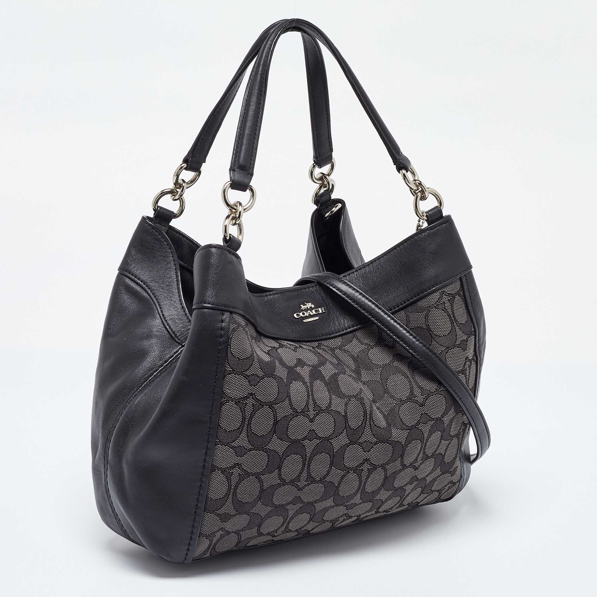 Coach Black Signature Canvas And Leather Lexy Bag