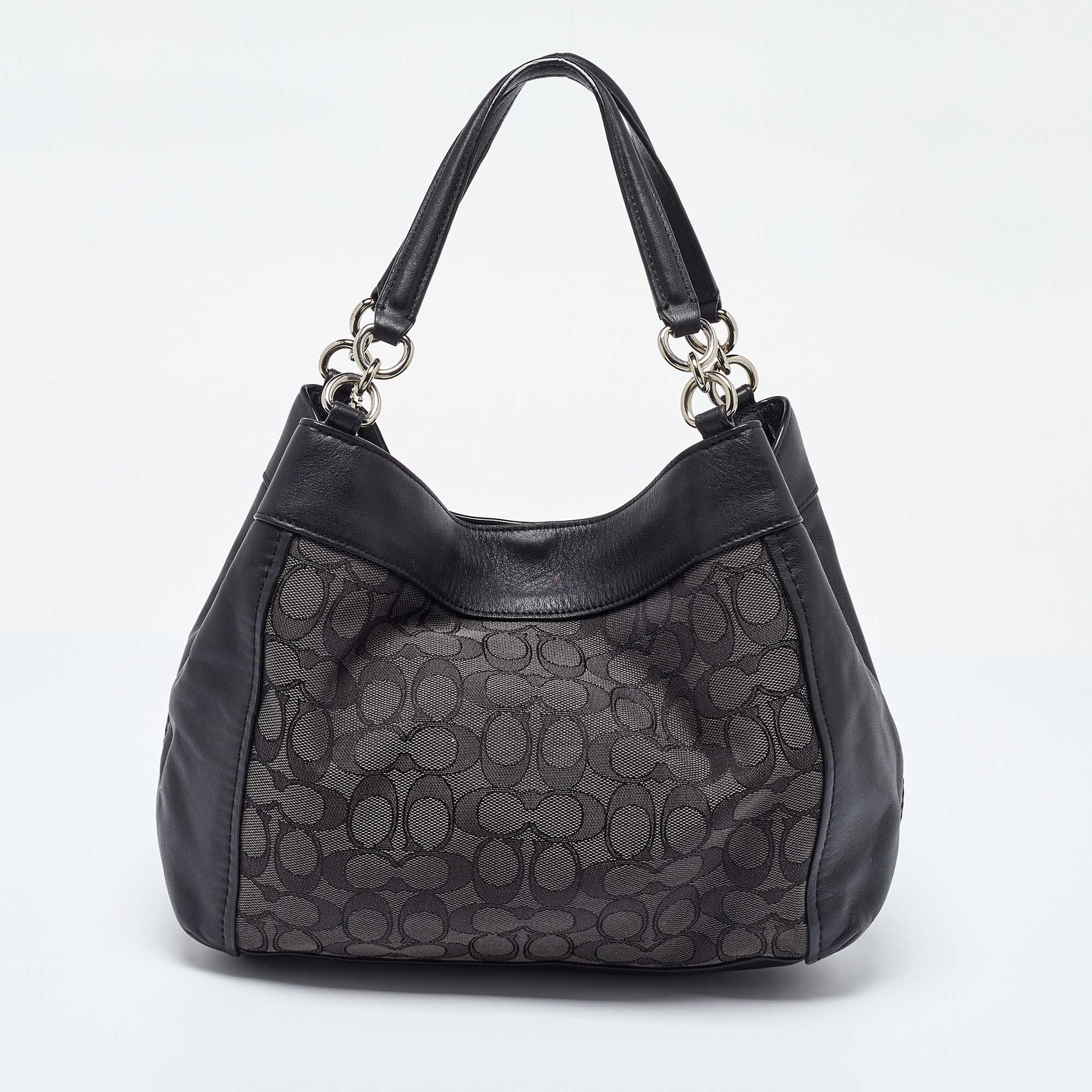 Coach Black Signature Canvas And Leather Lexy Bag