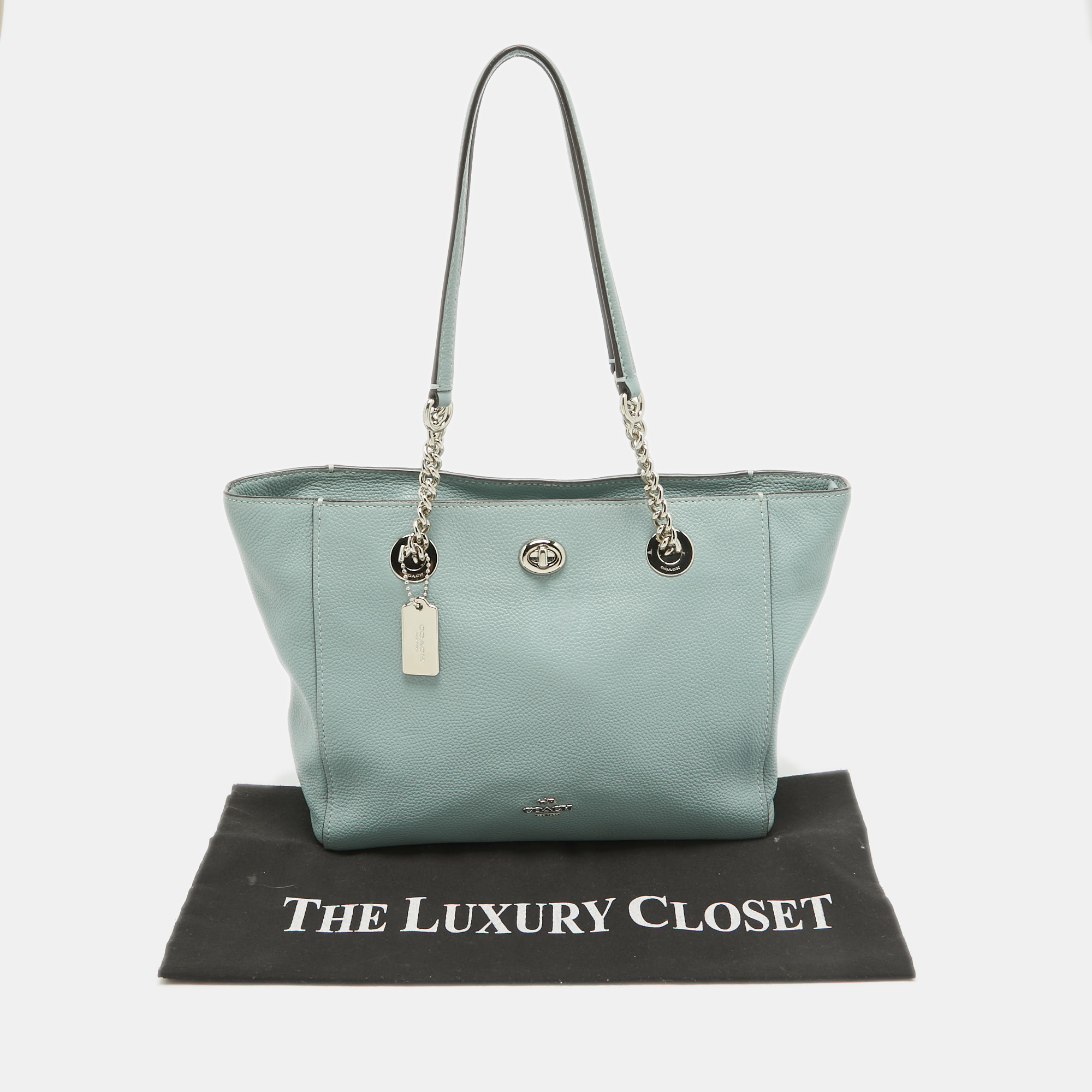 Coach Light Blue Leather Turnlock Chain Tote